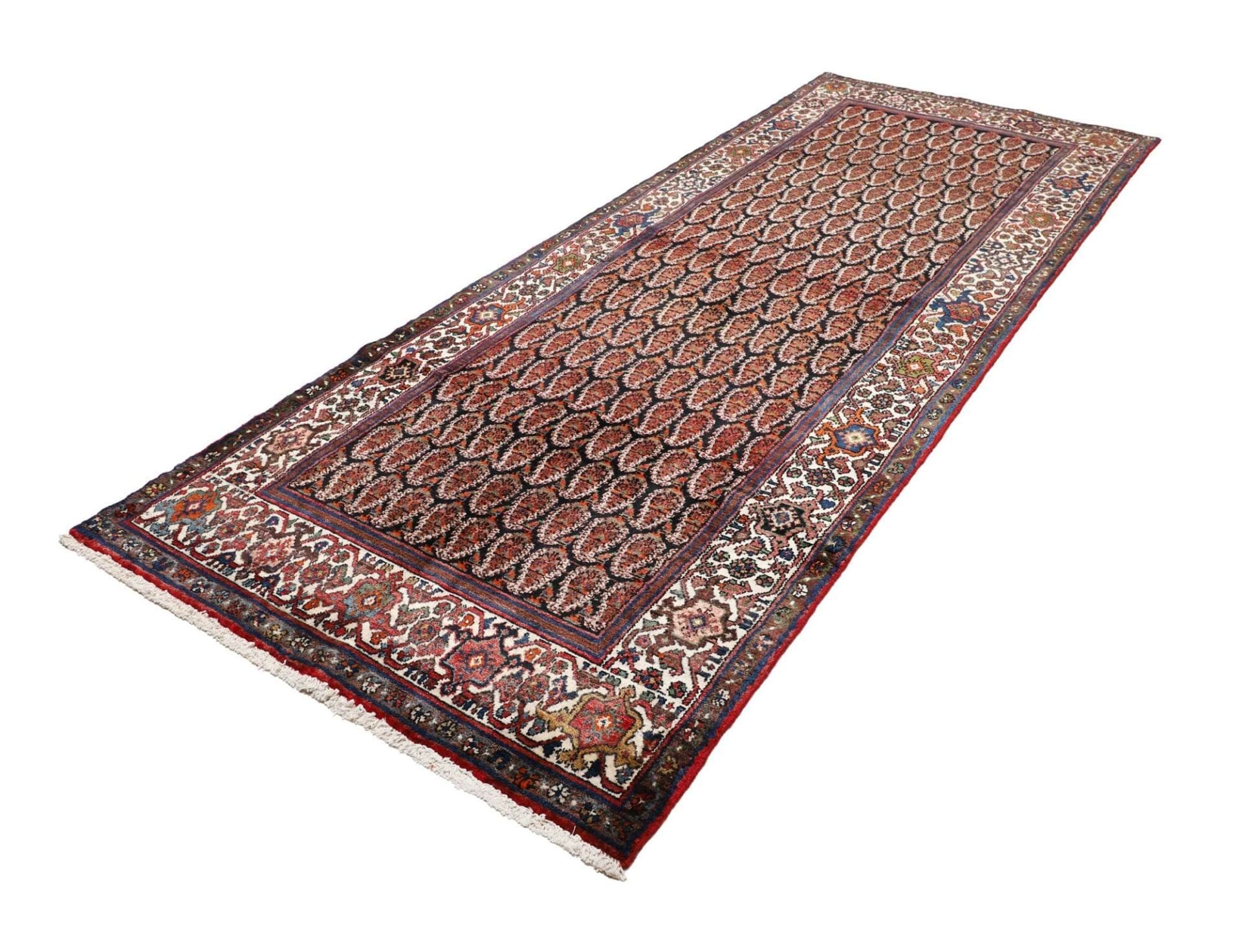 Hamadan Teppich 130 x 328cm, Herati-Muster, Schurwolle, handgeknüpft