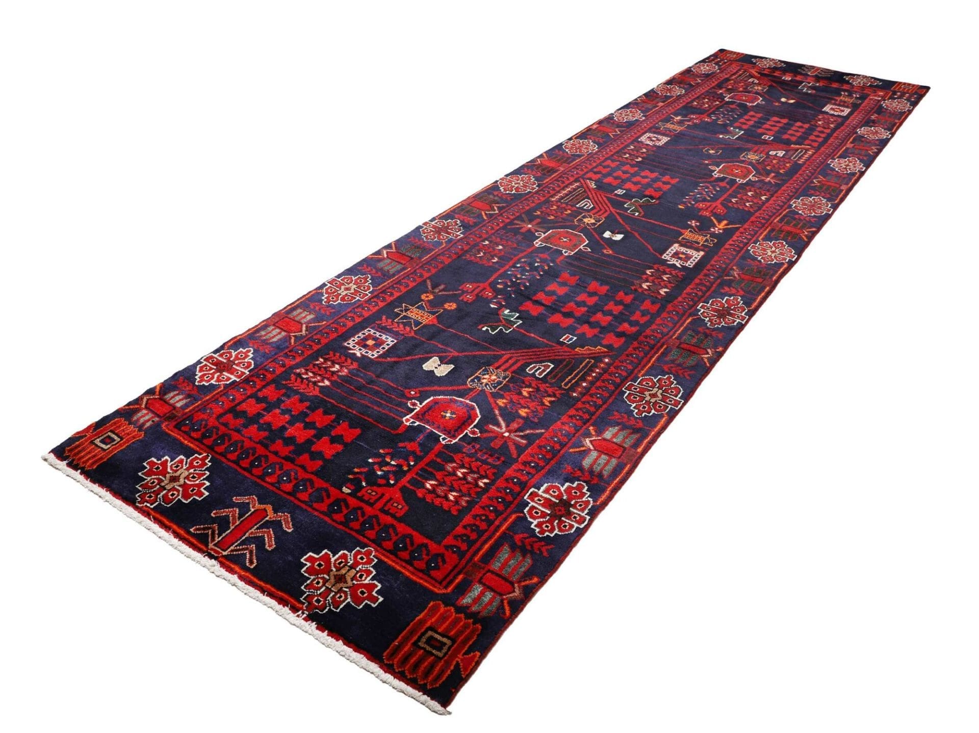 Hamadan Teppich 120 x 400cm, Herati-Muster, Schurwolle, handgeknüpft