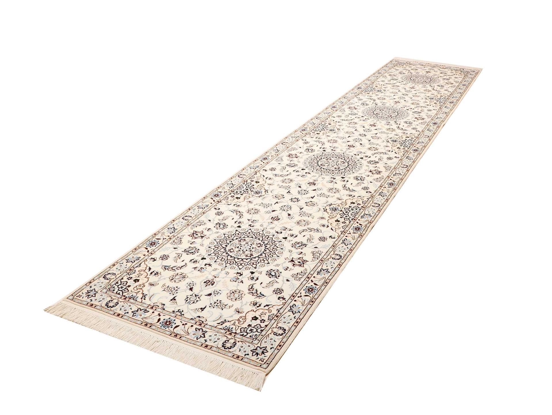 Nain Teppich 86 x 403 cm, florale Muster, Schurwolle, handgeknüpft