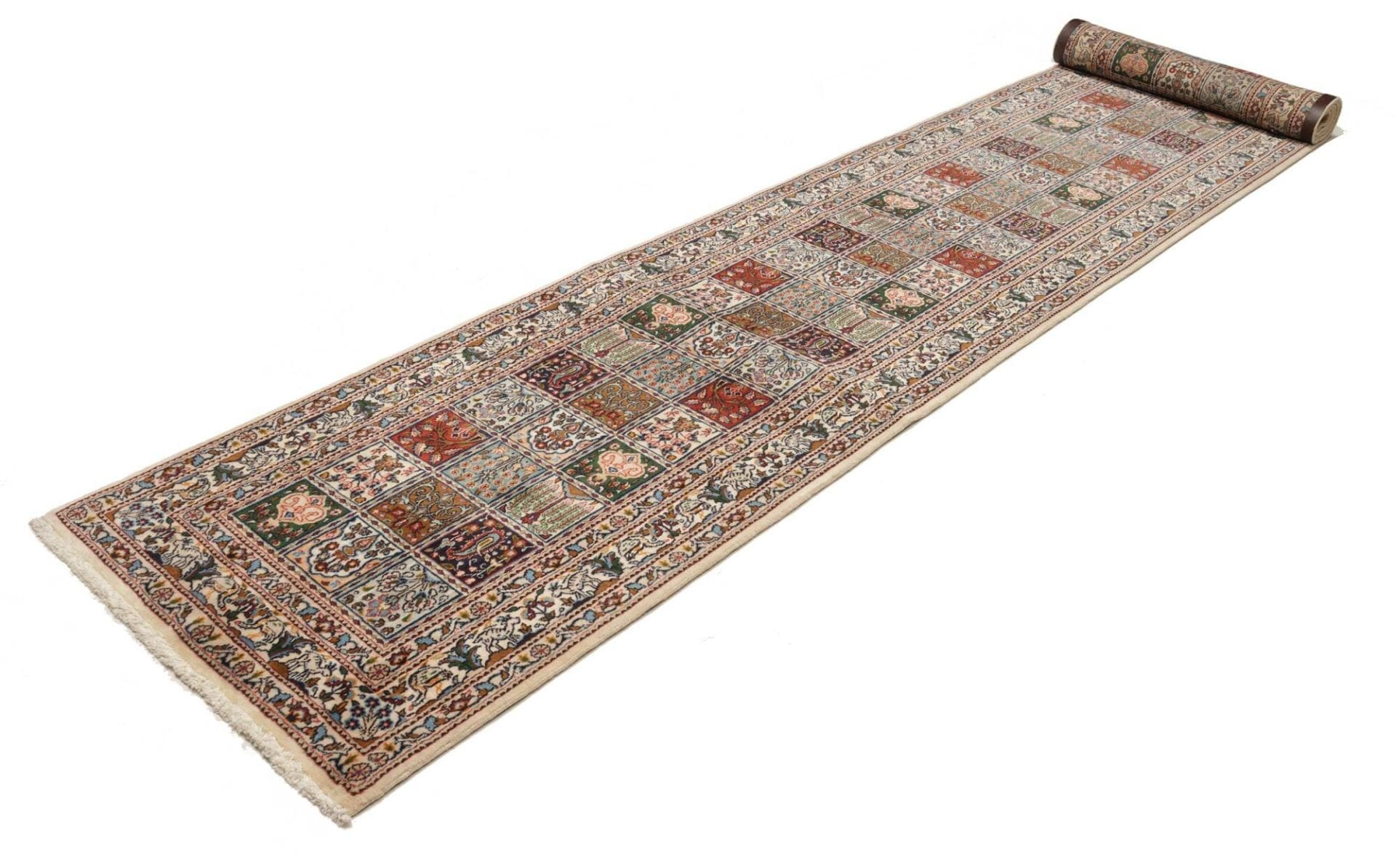 Moud Teppich 89 x 500 cm, florales Muster, Schurwolle, handgeknüpft