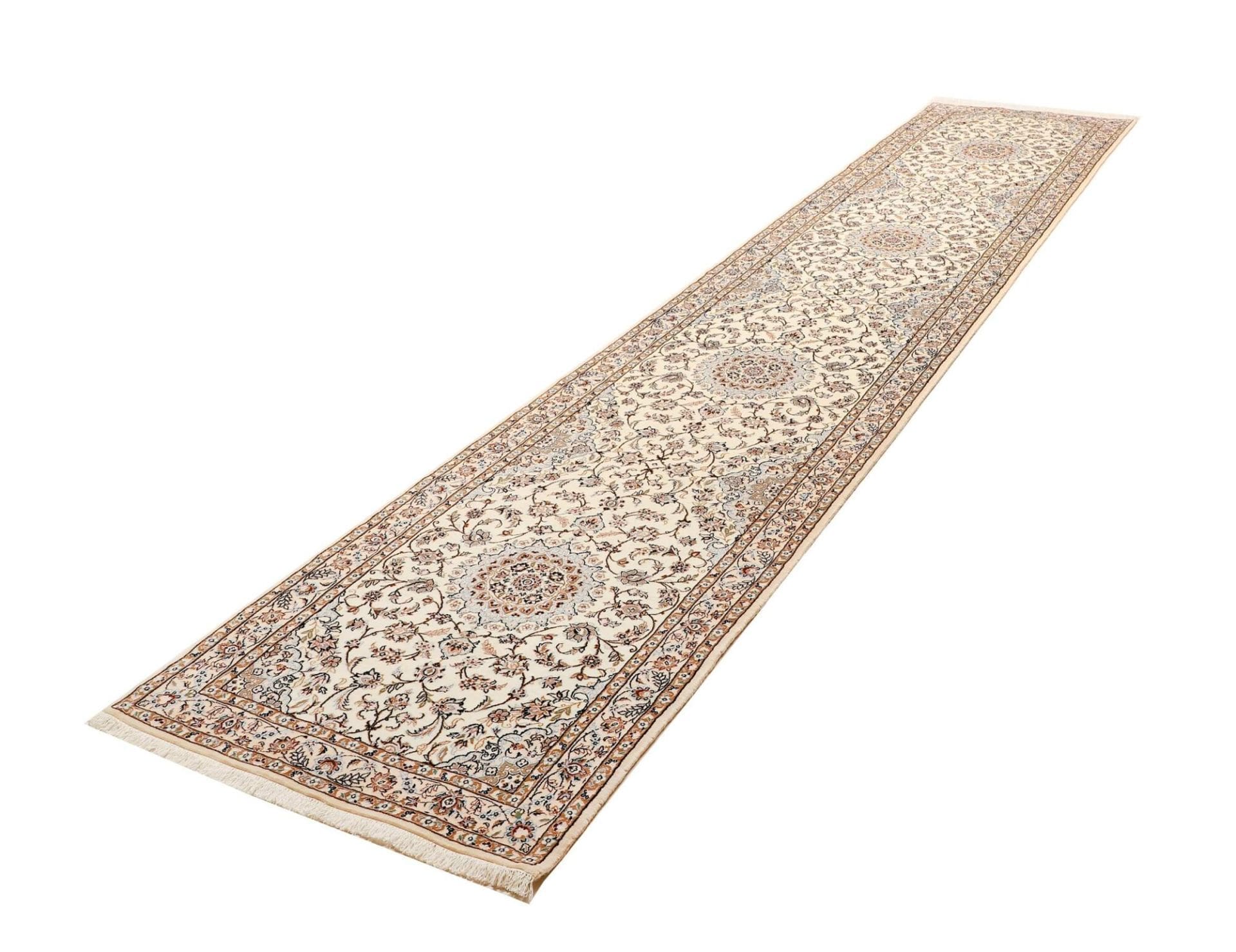 Nain Teppich 86 x 404 cm, florale Muster, handgeknüpft, Perserteppich