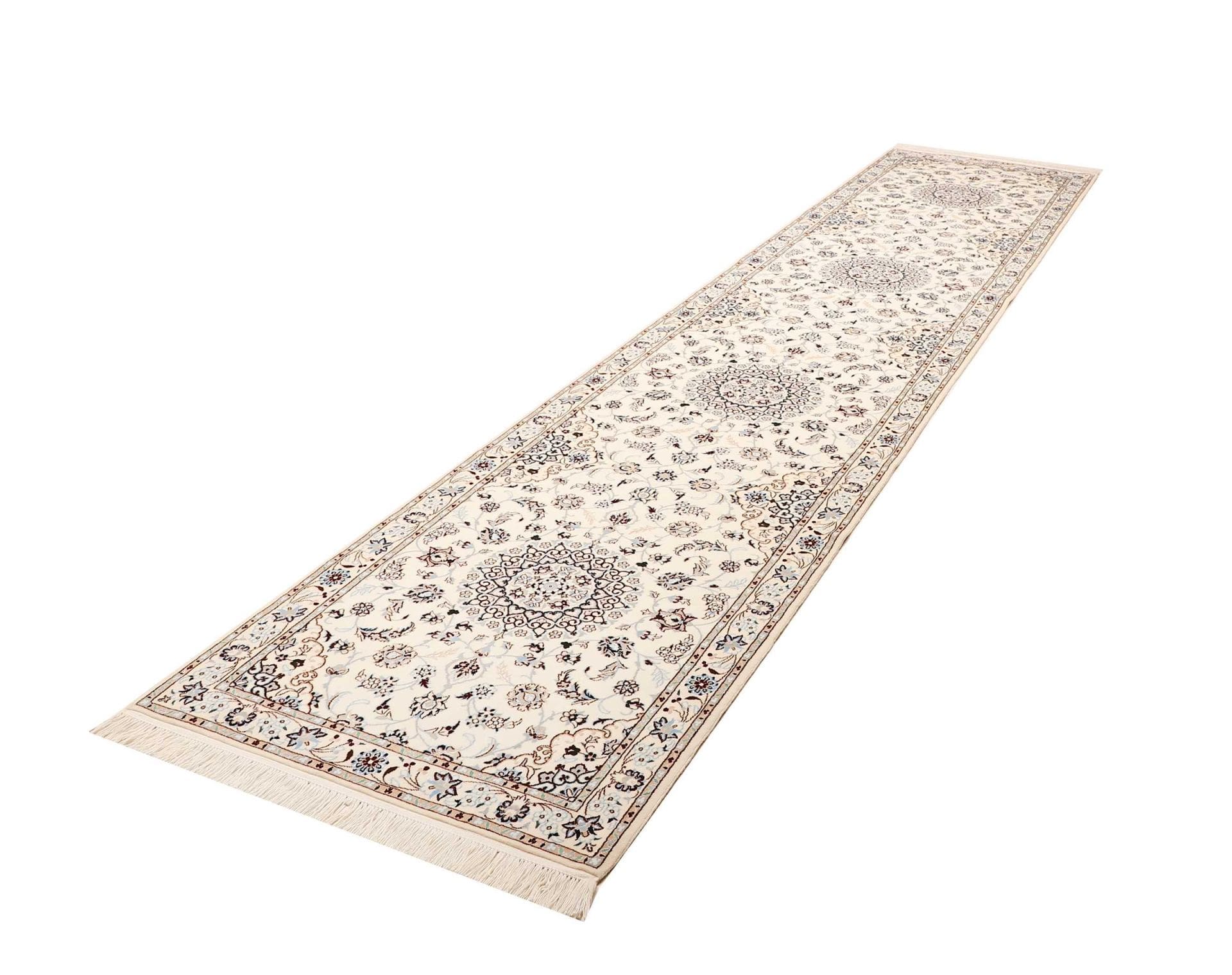 Nain Orientteppich 90 x 413 cm, florale Muster, handgeknüpft