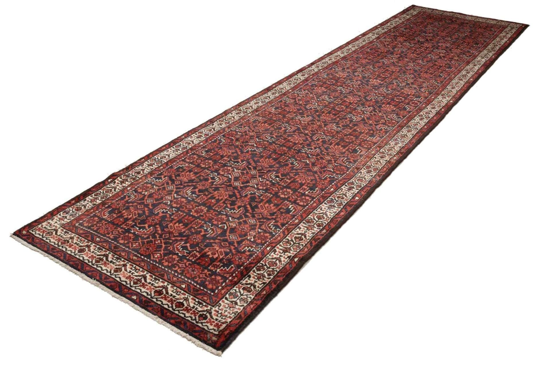 Hamadan Orientteppich 111 x 428cm, Herati-Muster, handgeknüpft
