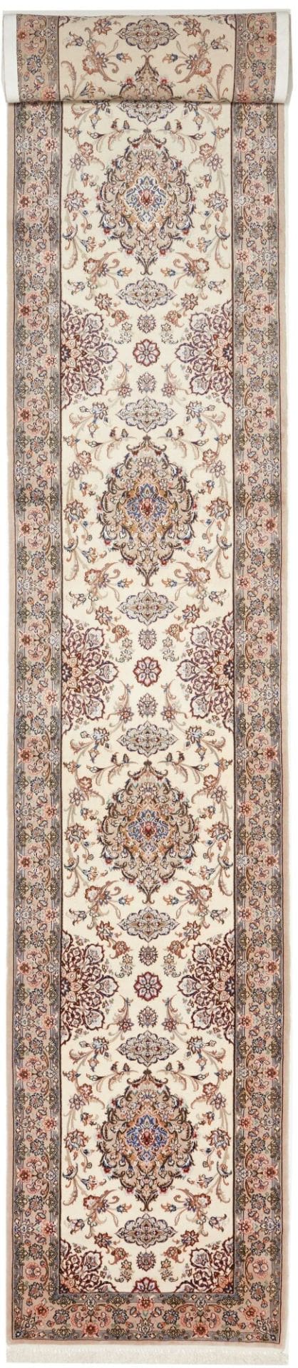 Isfahan Teppich 88 x 505 cm, 800K Knoten, florale Muster, handgeknüpft
