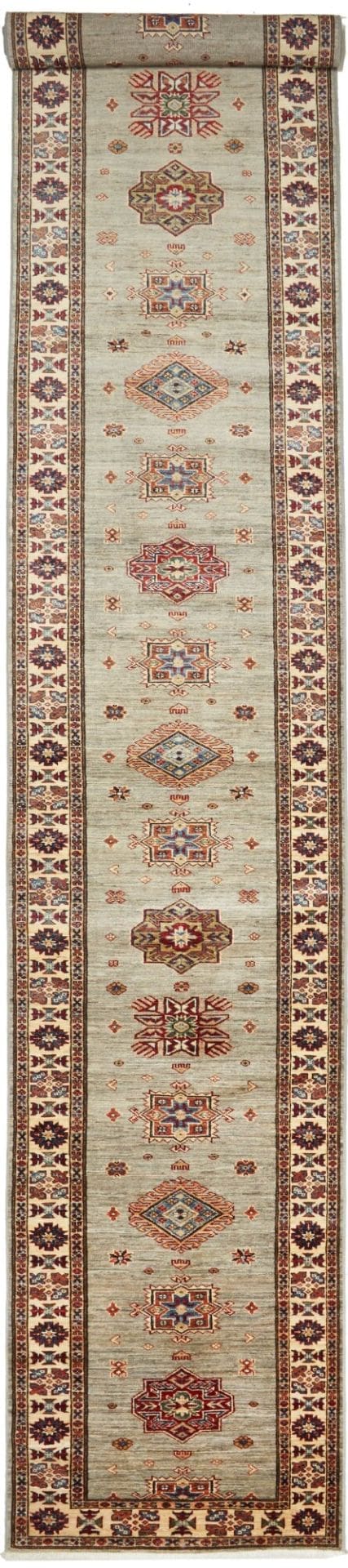 Kazak Teppich 78 x 597cm, geometrisches Muster, handgeknüpft
