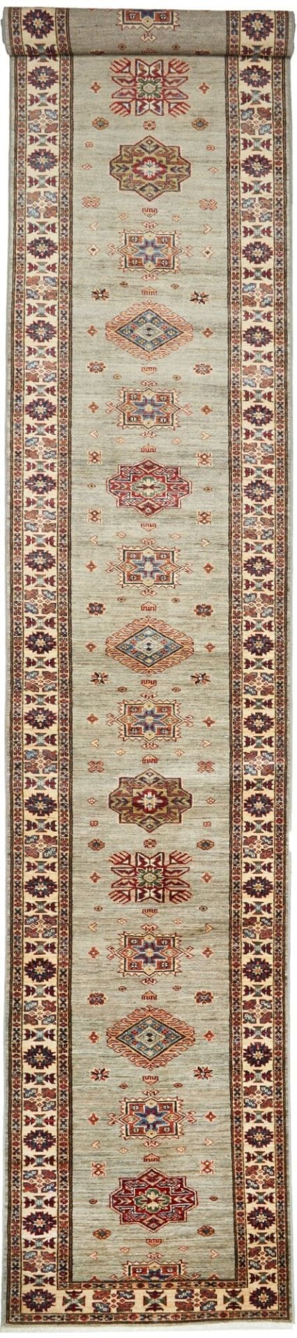 Kazak Teppich 85x576cm, geometrisches Muster, handgeknüpft, Orientteppich
