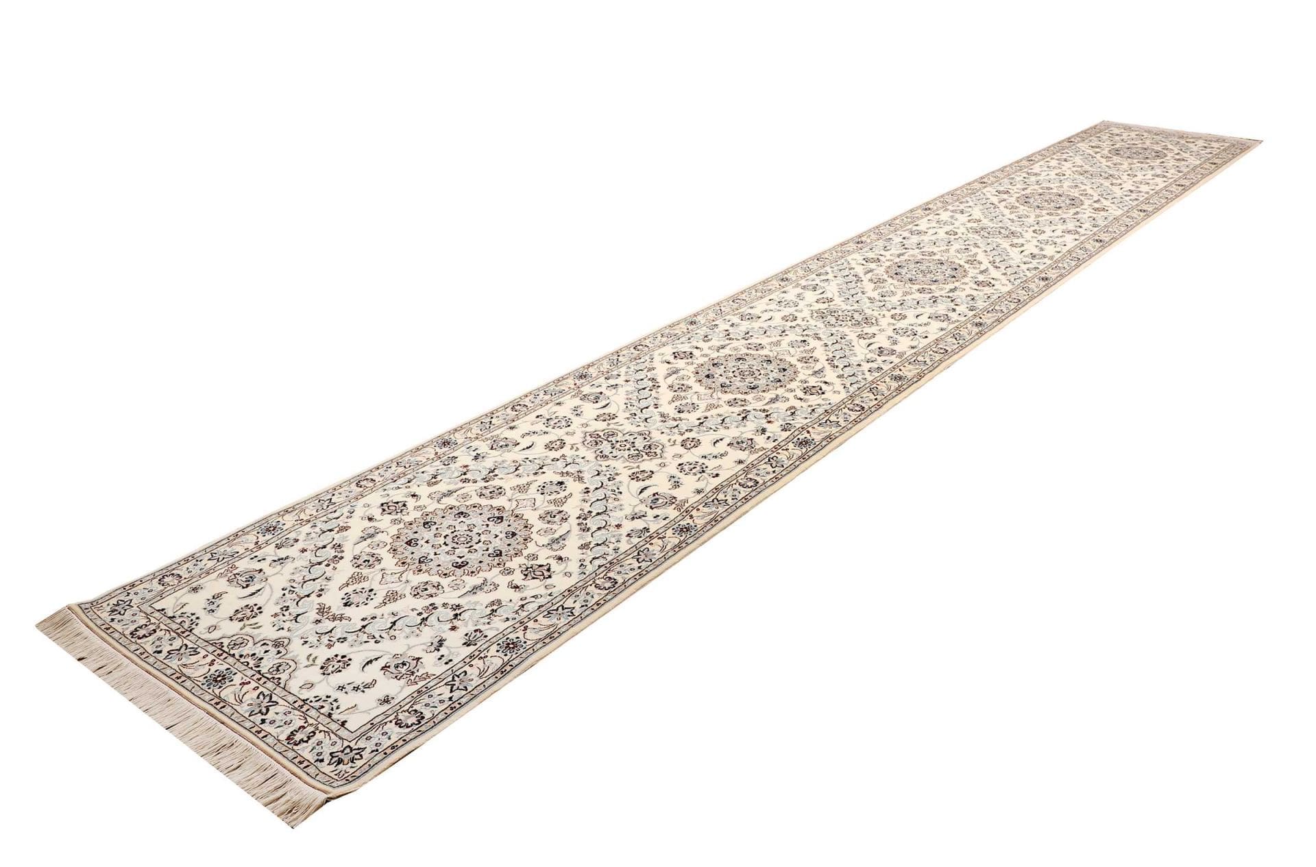 Nain Teppich 87 x 541 cm, florales Muster, handgeknüpft, Perserteppich