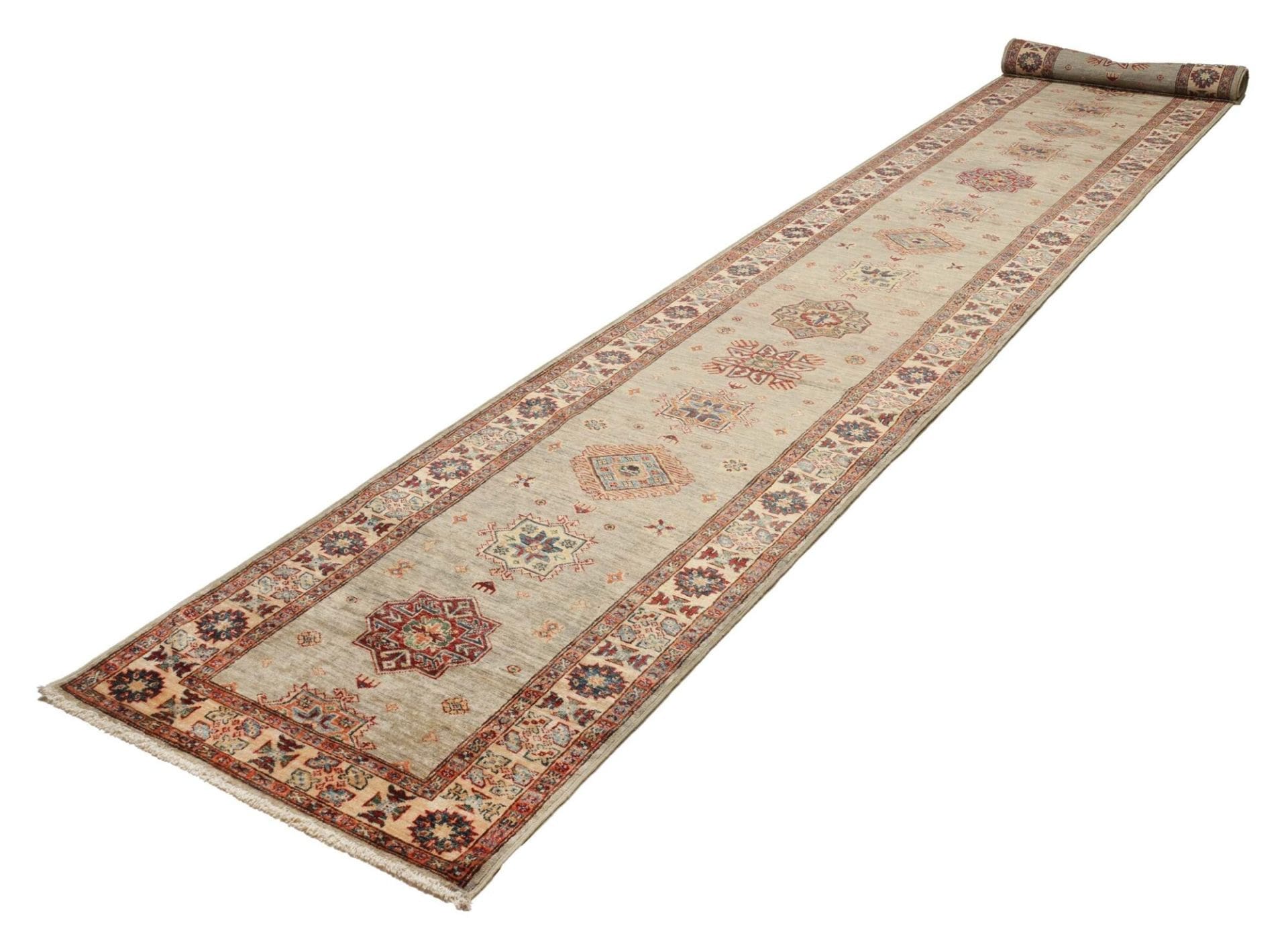 Kazak Teppich 86 x 578cm, Schurwolle, geometrische Muster, handgeknüpft