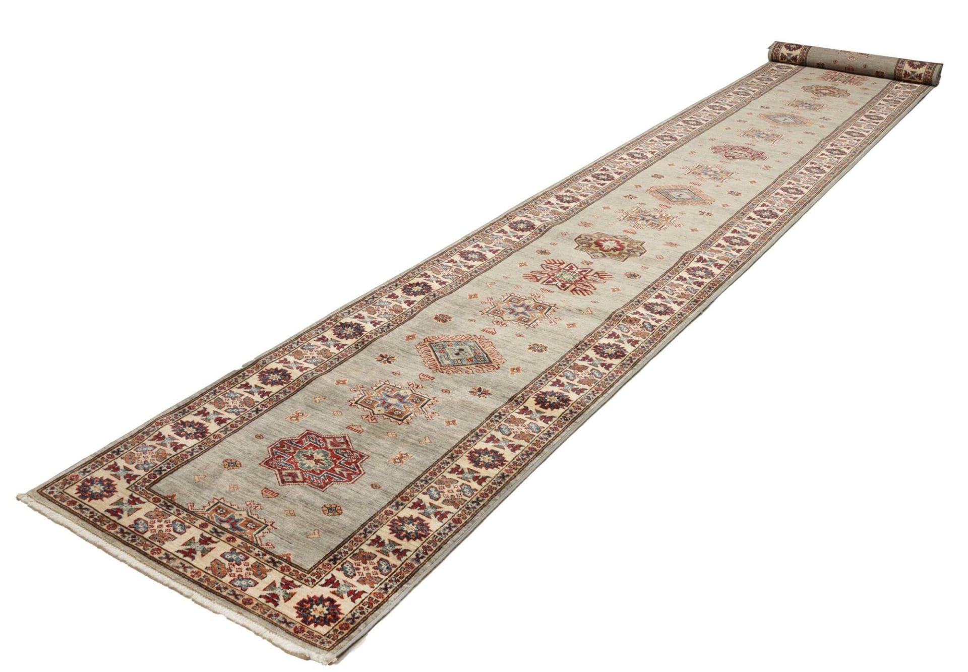 Kazak Teppich 89 x 578 cm, geometrisches Muster, handgeknüpft