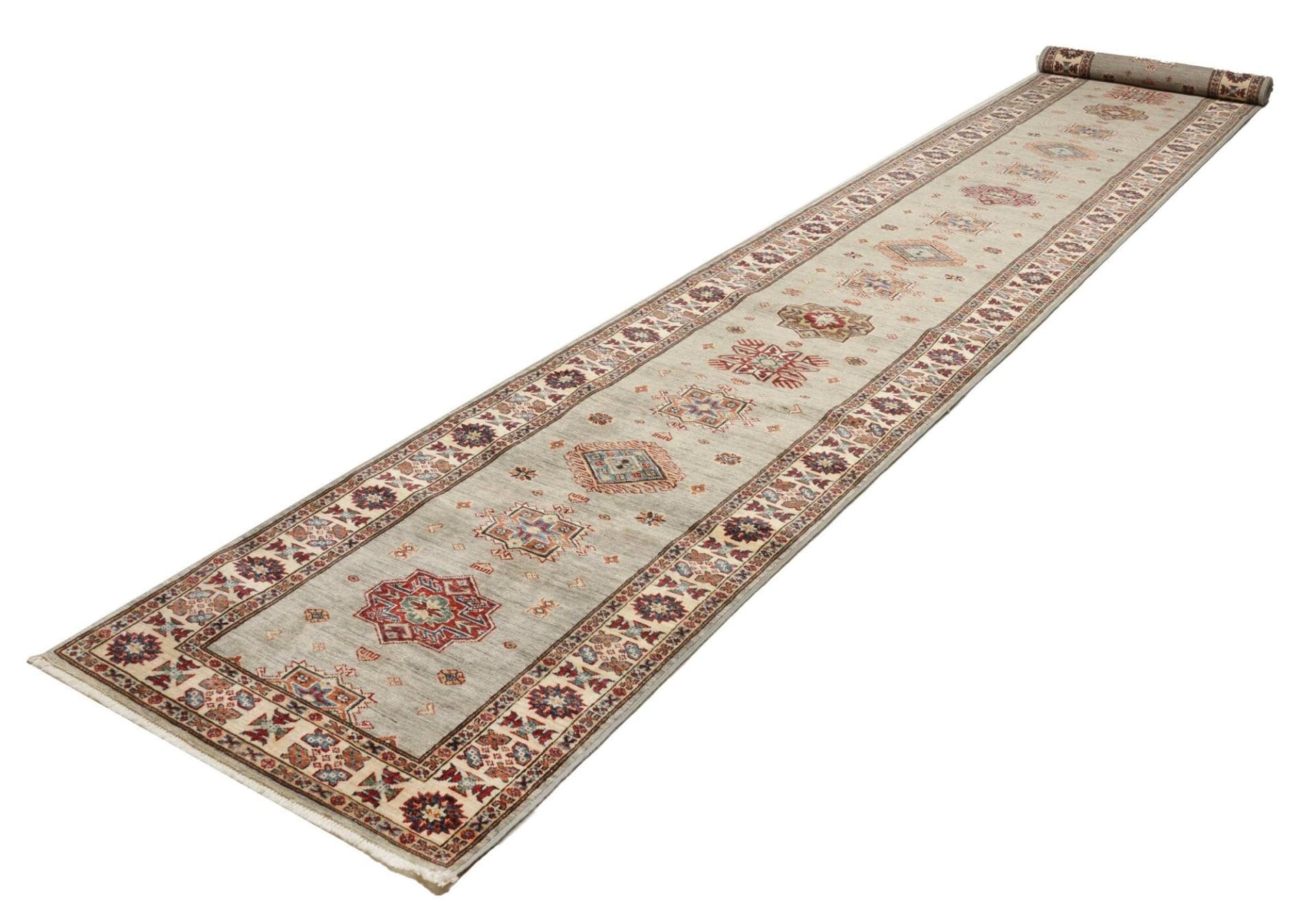 Kazak Teppich 85x576cm, geometrisches Muster, handgeknüpft, Orientteppich