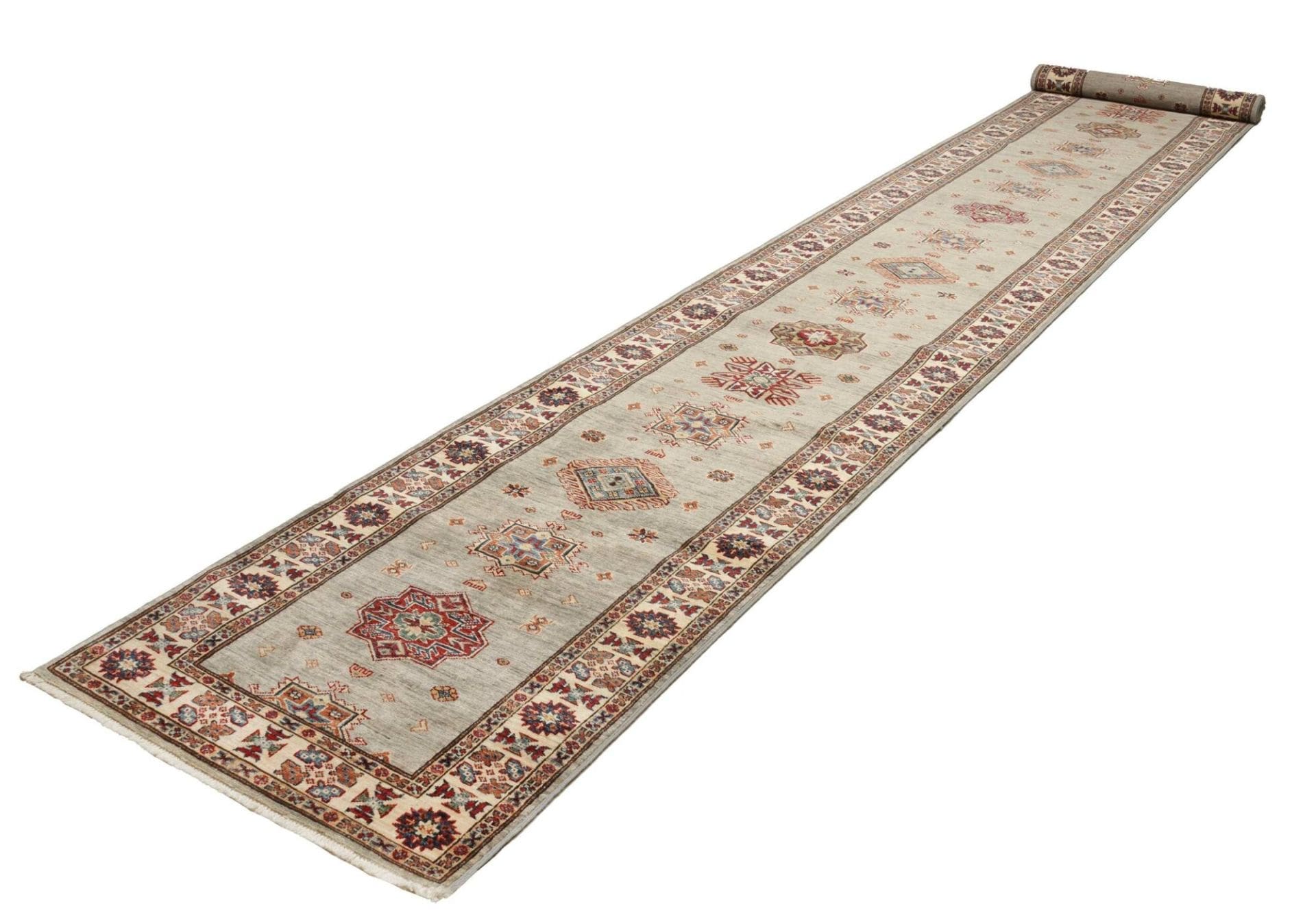 Kazak Teppich 78 x 597cm, geometrisches Muster, handgeknüpft