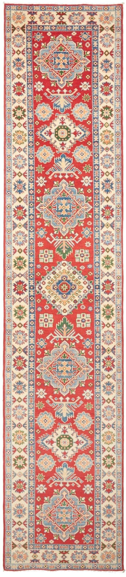 Kazak Teppich 84 x 402 cm, geometrisches Muster, handgeknüpft