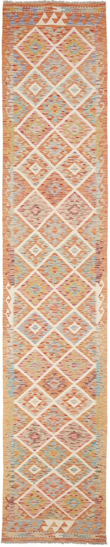 (Verkauft) Kelim Teppich 81 x 411 cm aus Schurwolle, handgewebt, rustikal