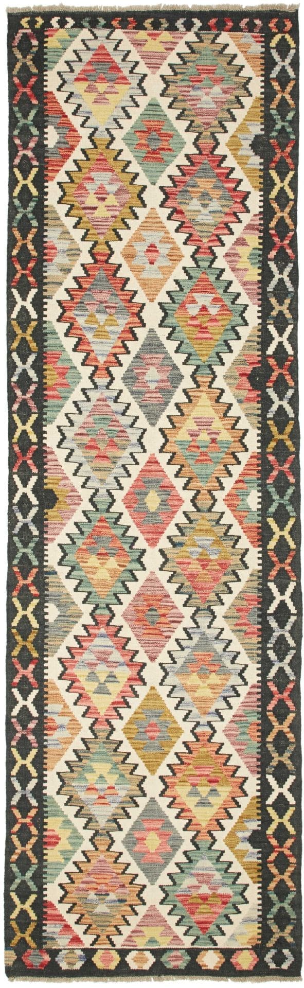 Kelim Teppich 92 x 304 cm aus Schurwolle, handgewebt, rustikal