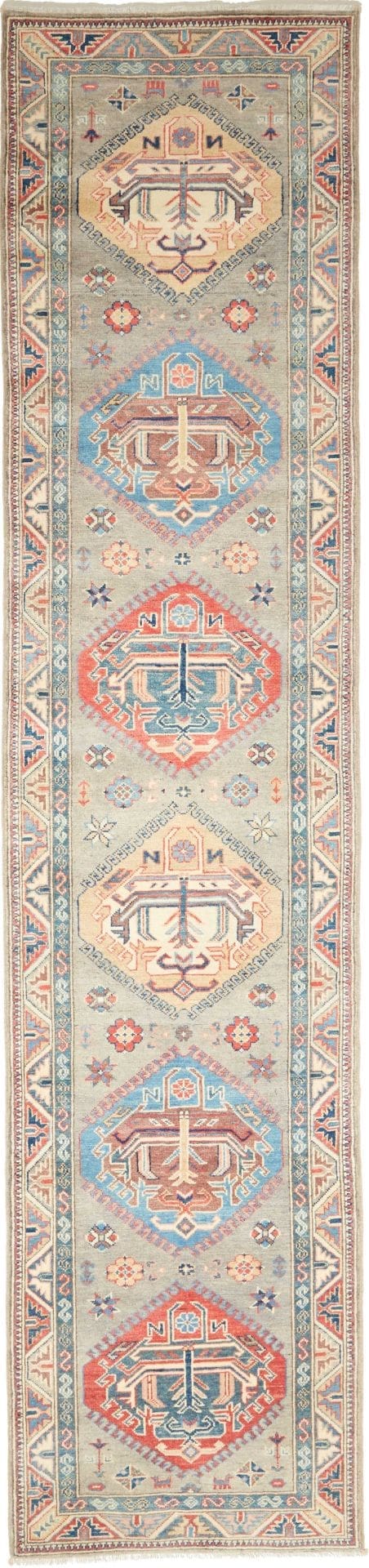 Kazak Teppich 87 x 362 cm, geometrisches Muster, handgeknüpft