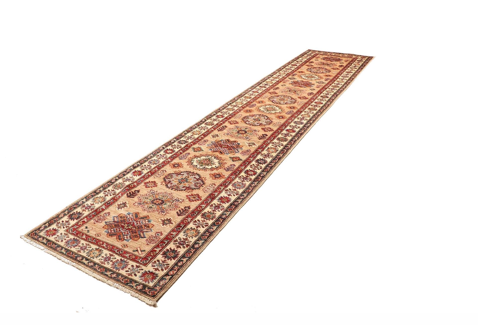 Kazak Orientteppich 89 x 405 cm, Schurwolle, geometrisches Muster, handgeknüpft