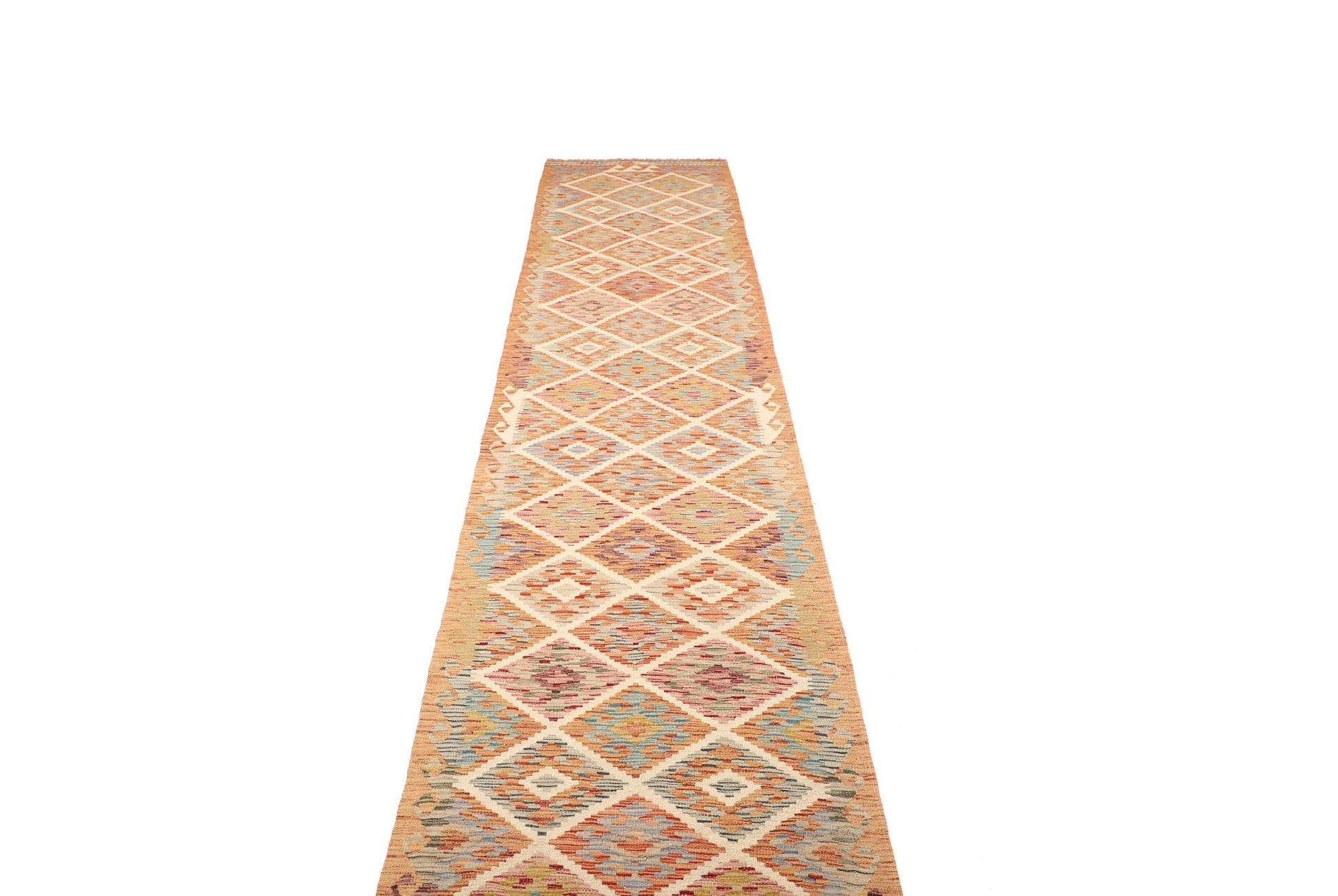 (Verkauft) Kelim Teppich 81 x 411 cm aus Schurwolle, handgewebt, rustikal