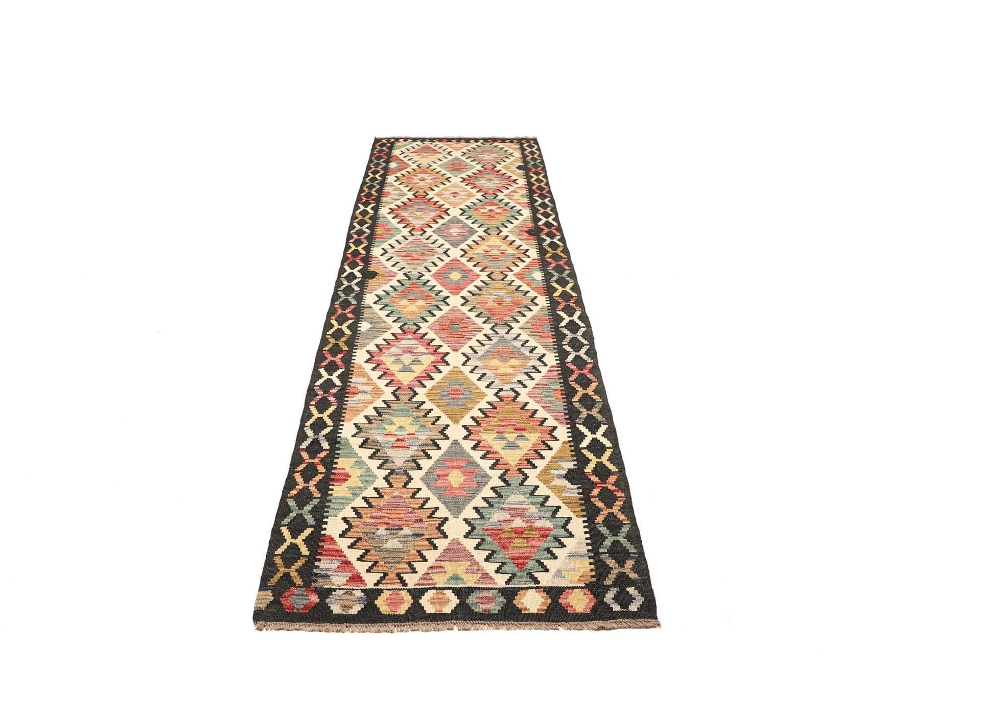 Kelim Teppich 92 x 304 cm aus Schurwolle, handgewebt, rustikal