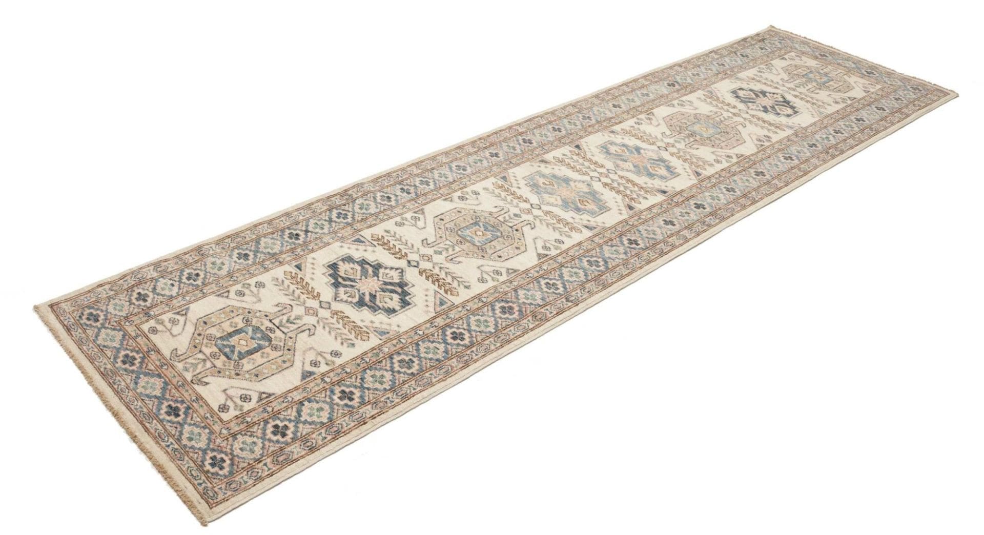 Kazak Teppich 88 x 303 cm, geometrische Muster, handgeknüpft