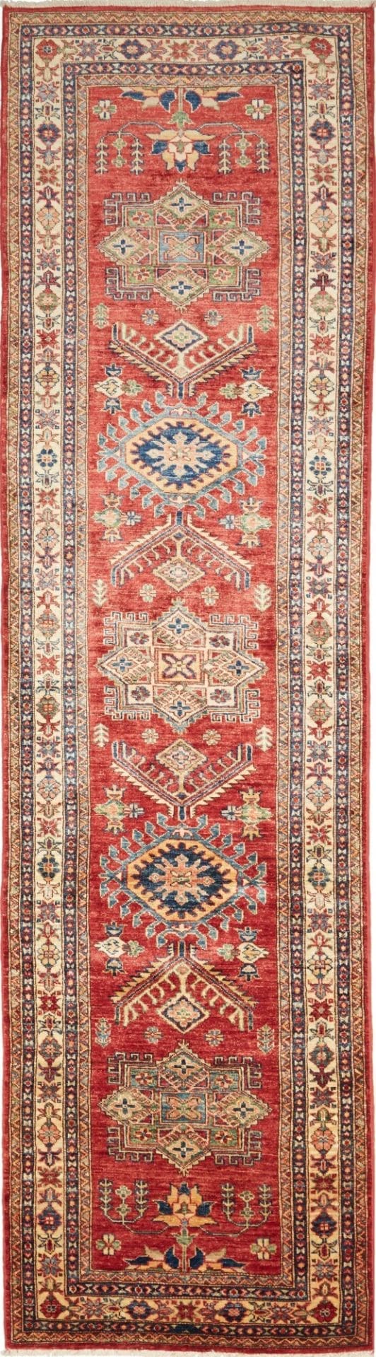 Kazak Orientteppich 83 x 316 cm, geometrisches Muster, handgeknüpft