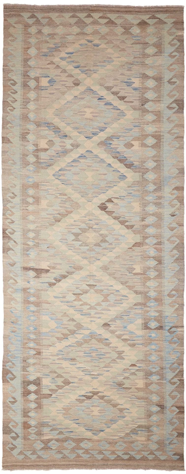 Kelim Teppich 151 x 391cm, rustikal, Schurwolle, handgewebt