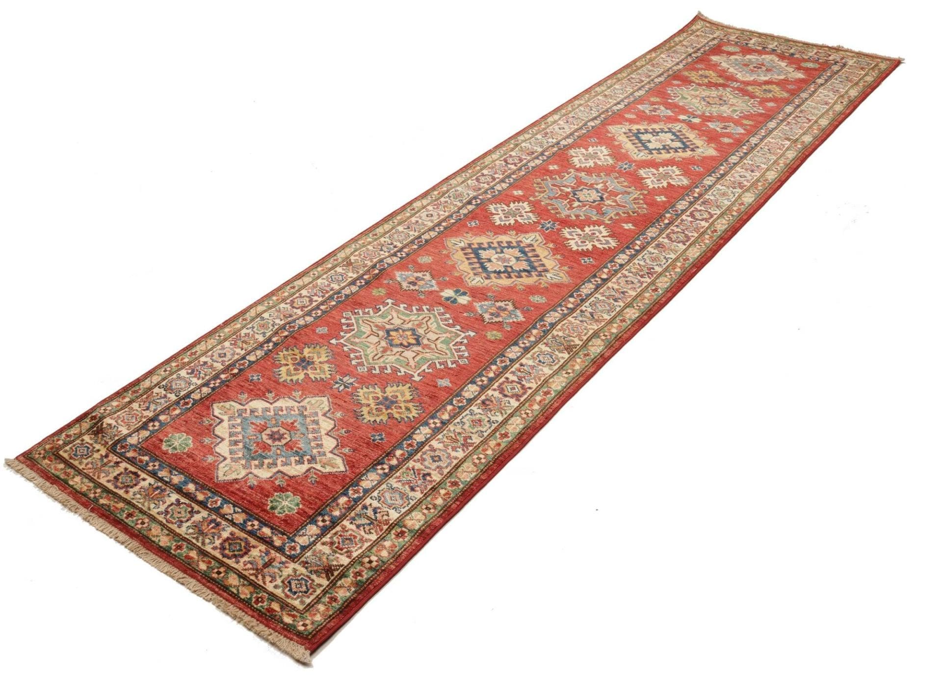 Kazak Teppich 86 x 306cm, handgeknüpft, geometrisches Muster