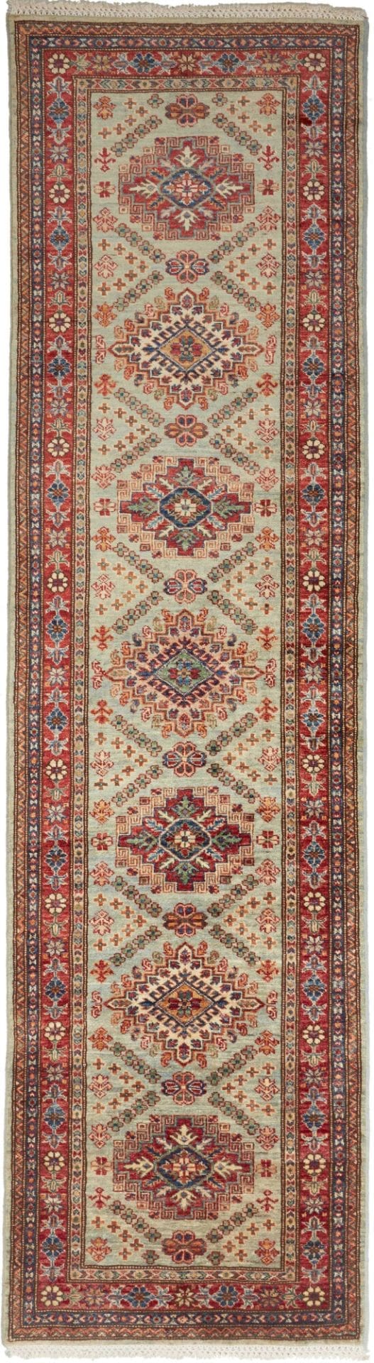 Kazak Teppich 82 x 300cm, handgeknüpft, geometrisches Muster