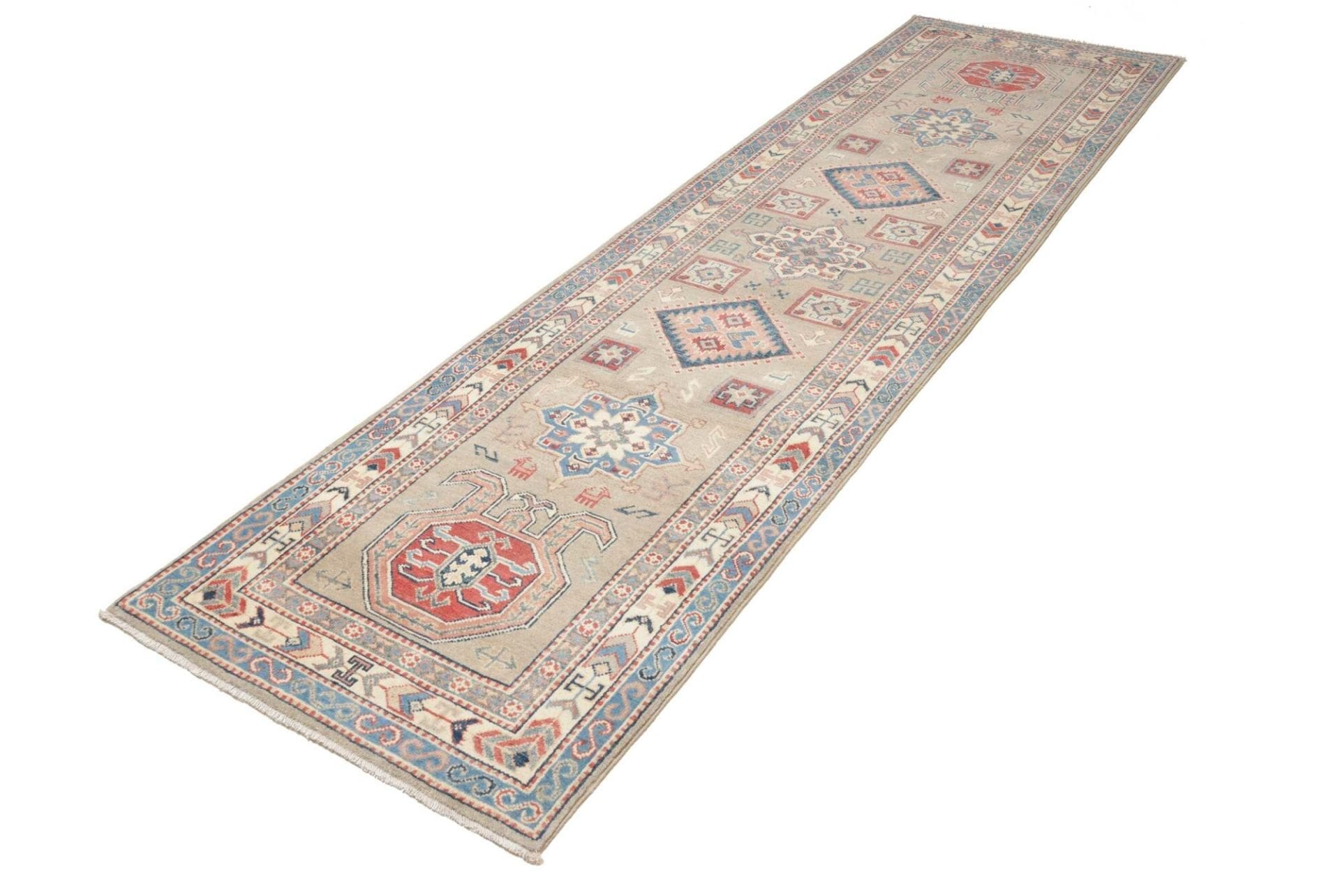 Kazak Orientteppich 87 x 307 cm, handgeknüpft, geometrisches Muster