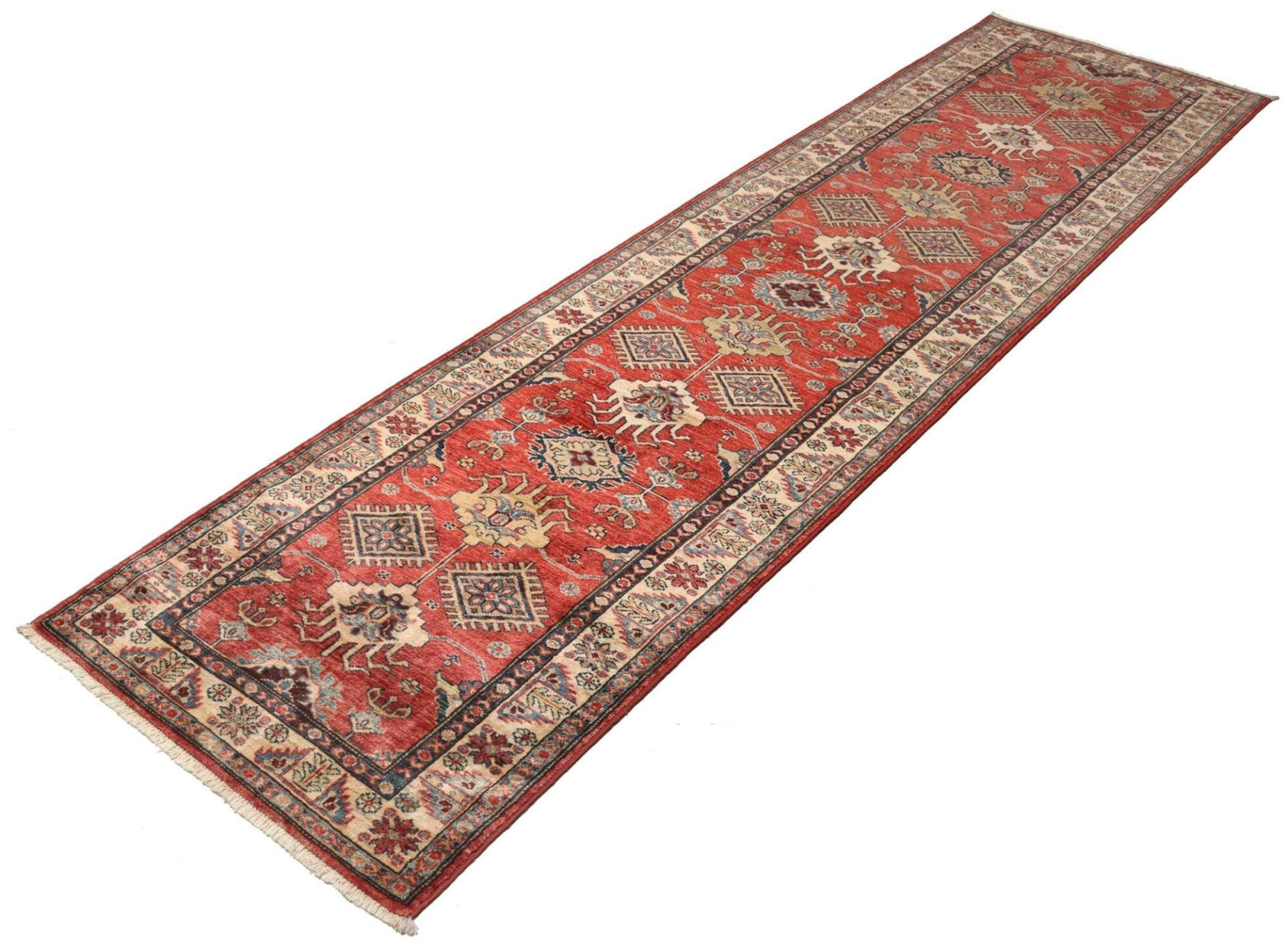 Kazak Teppich 86 x 303cm, geometrische Muster, handgeknüpft