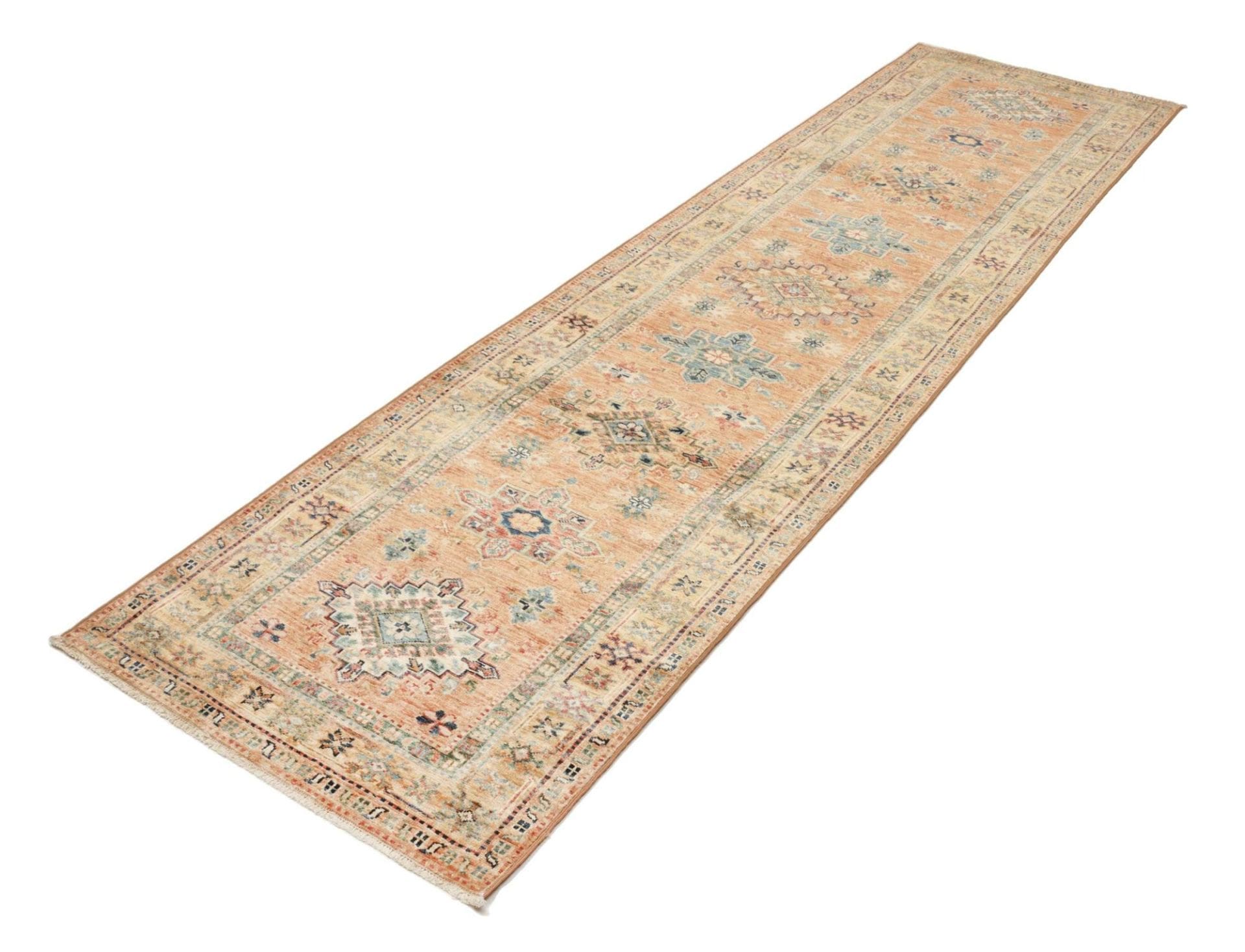 Kazak Teppich 87 x 304cm, geometrisches Muster, handgeknüpft