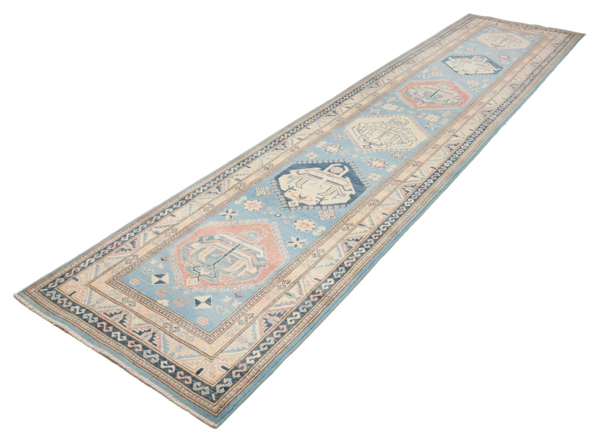 Kazak Teppich 94 x 398cm, geometrisches Muster, handgeknüpft