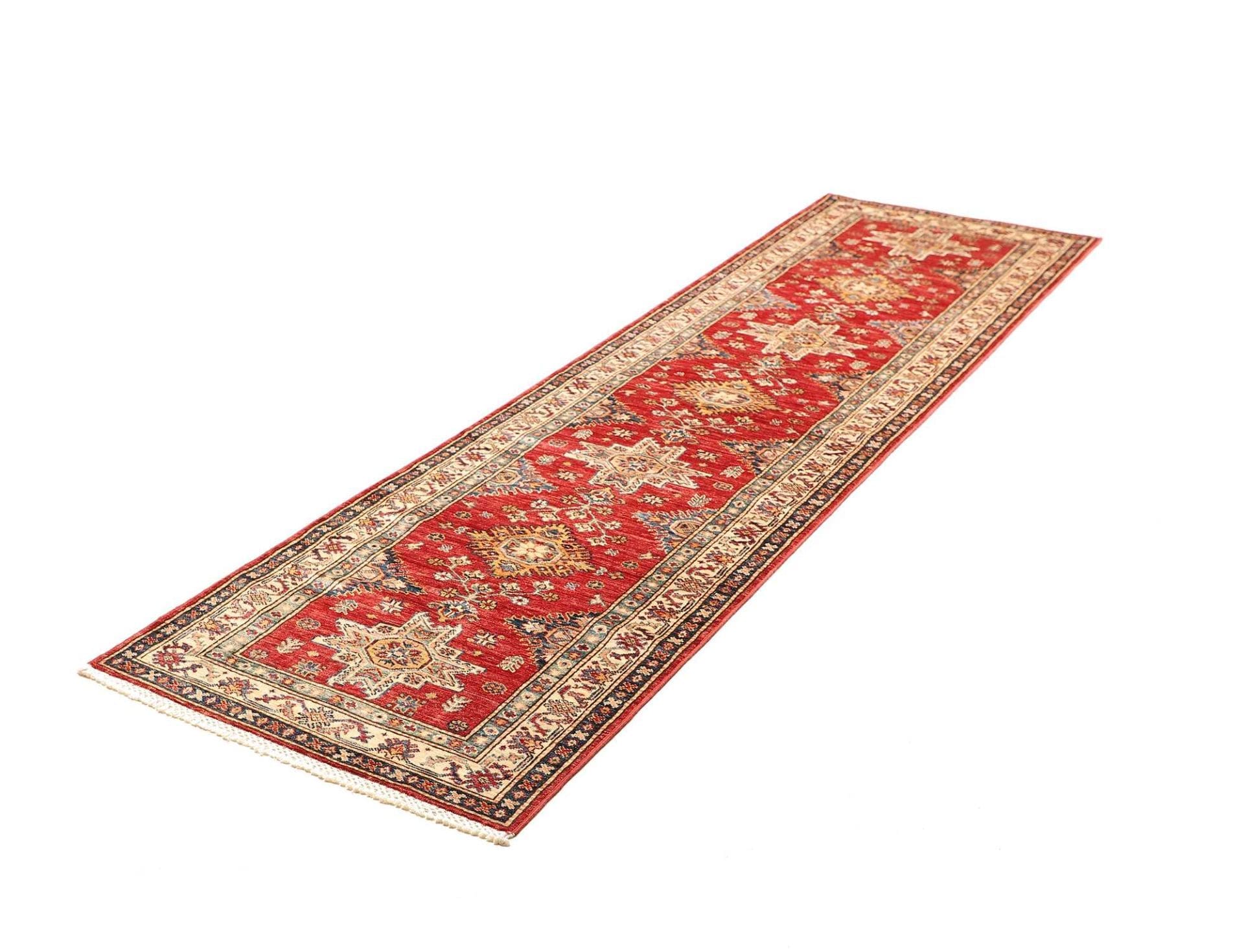 Kazak Orientteppich 83 x 306cm, handgeknüpft, geometrisches Muster