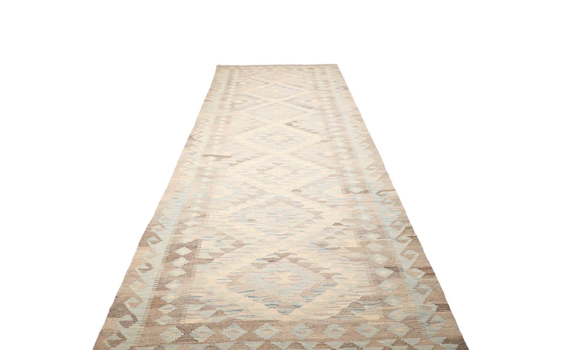 Kelim Teppich 151 x 391cm, rustikal, Schurwolle, handgewebt
