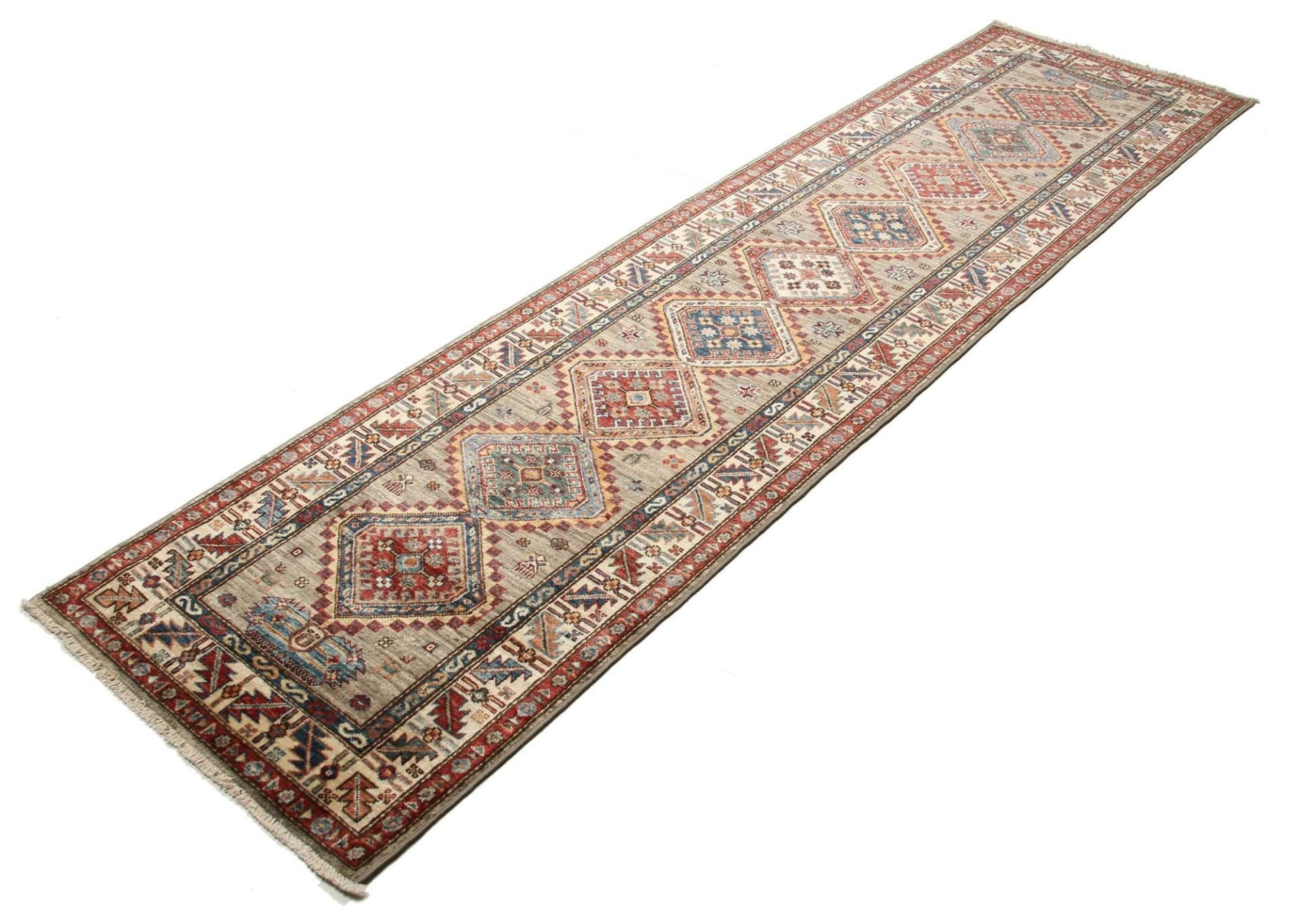 Kazak Teppich 80 x 309cm, geometrische Muster, handgeknüpft