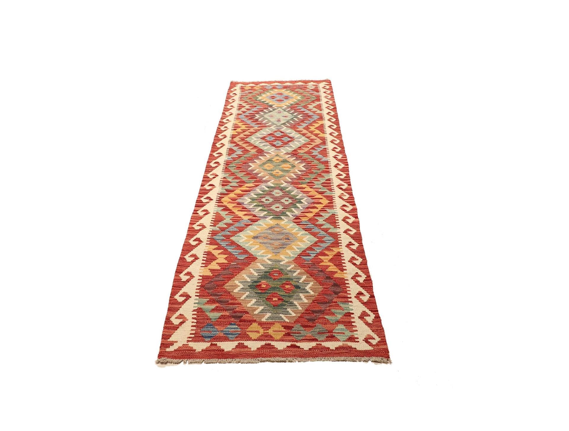 Kelim Teppich 80 x 244cm, handgewebt, rustikales Flair, Wolle