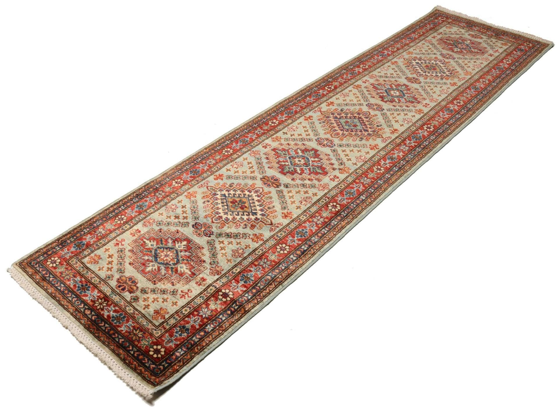 Kazak Teppich 82 x 300cm, handgeknüpft, geometrisches Muster