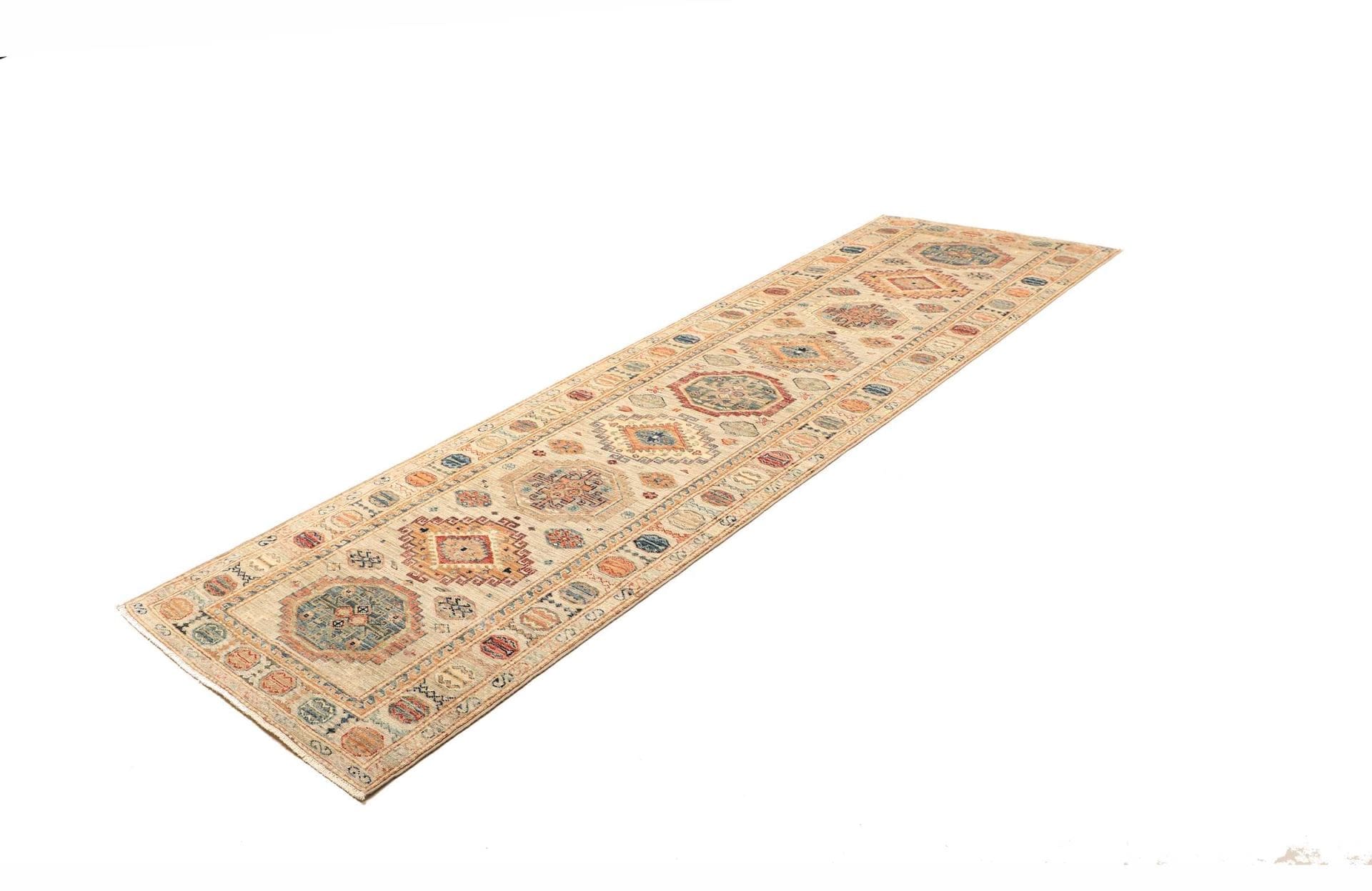 Kazak Teppich 84 x 291cm - Geometrisches Muster, Schurwolle, handgeknüpft