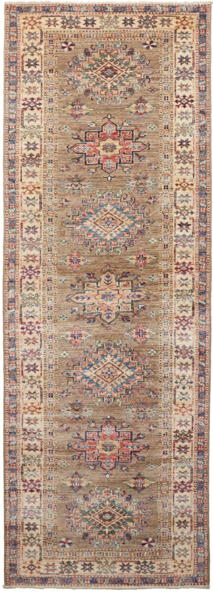 Kazak Teppich 85 x 235cm - geometrisches Muster, handgeknüpft