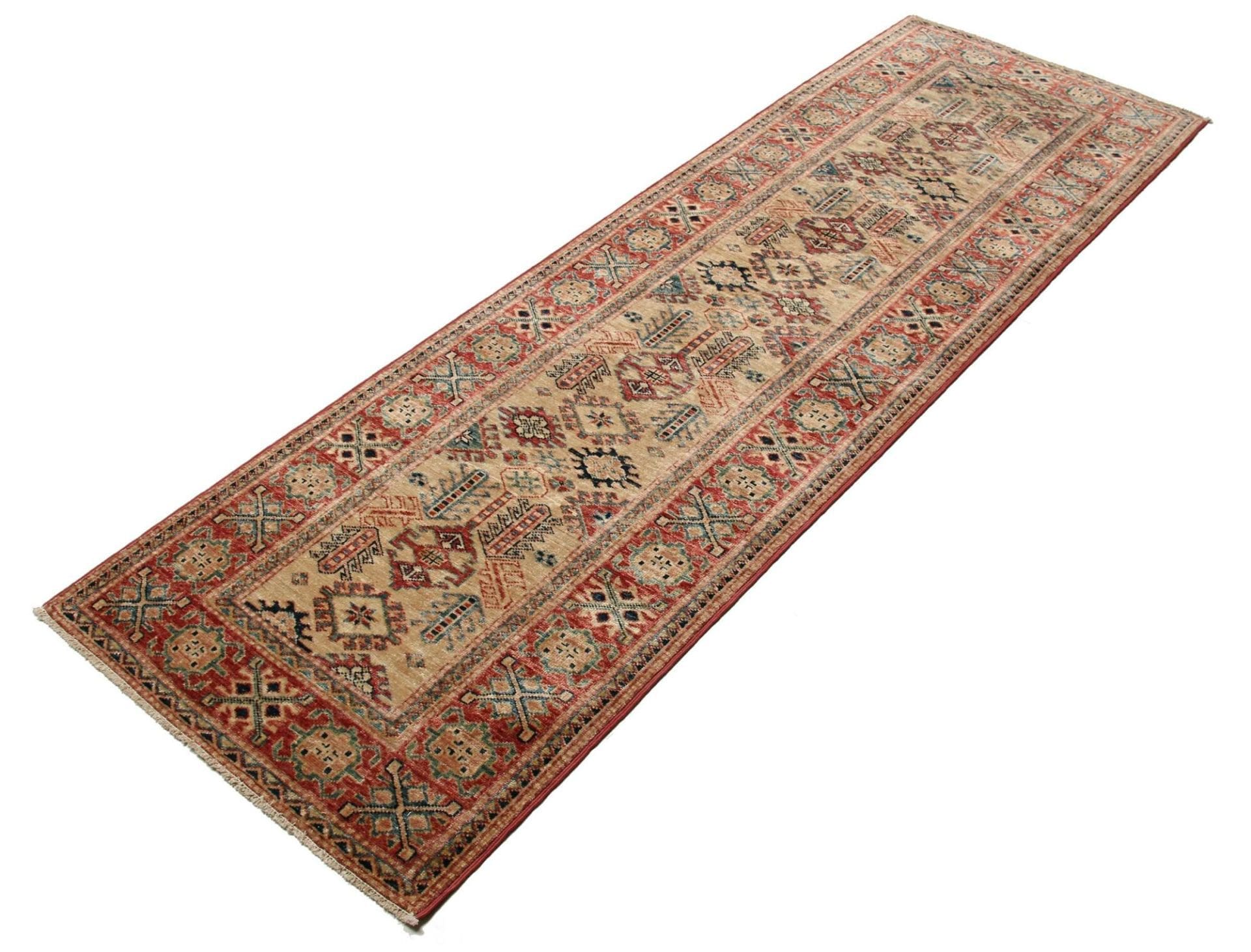 Kazak Teppich 79 x 244 cm, geometrisches Muster, handgeknüpft