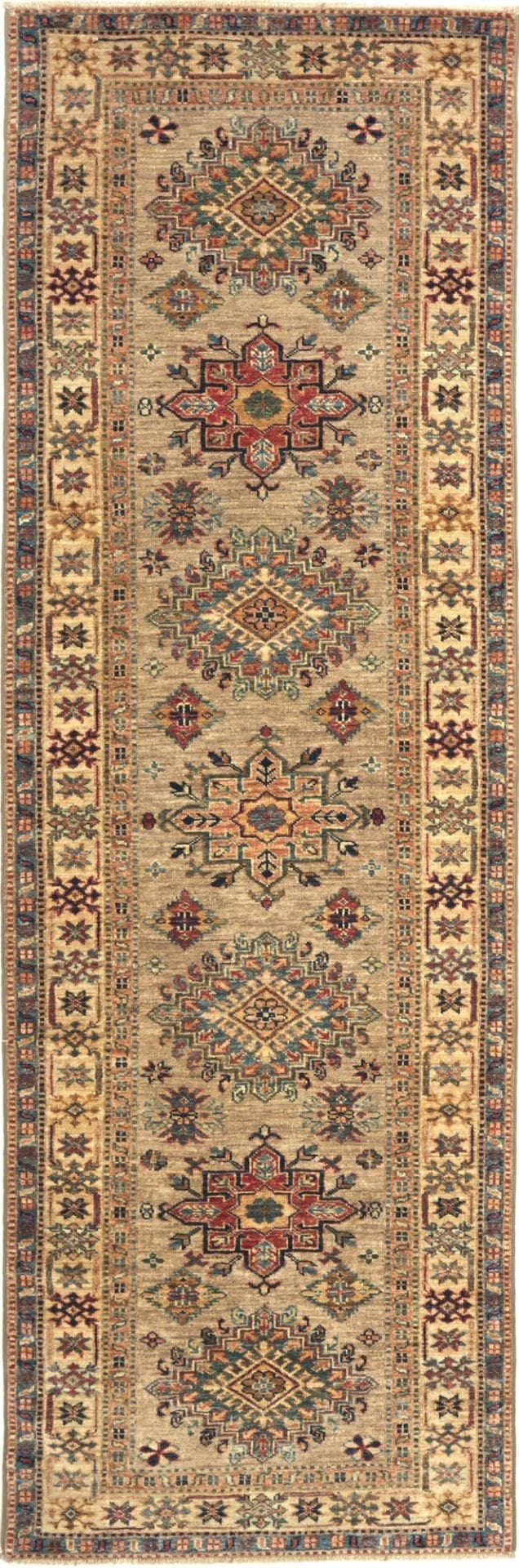 Kazak Teppich 86 x 256 cm, geometrische Muster, handgeknüpft