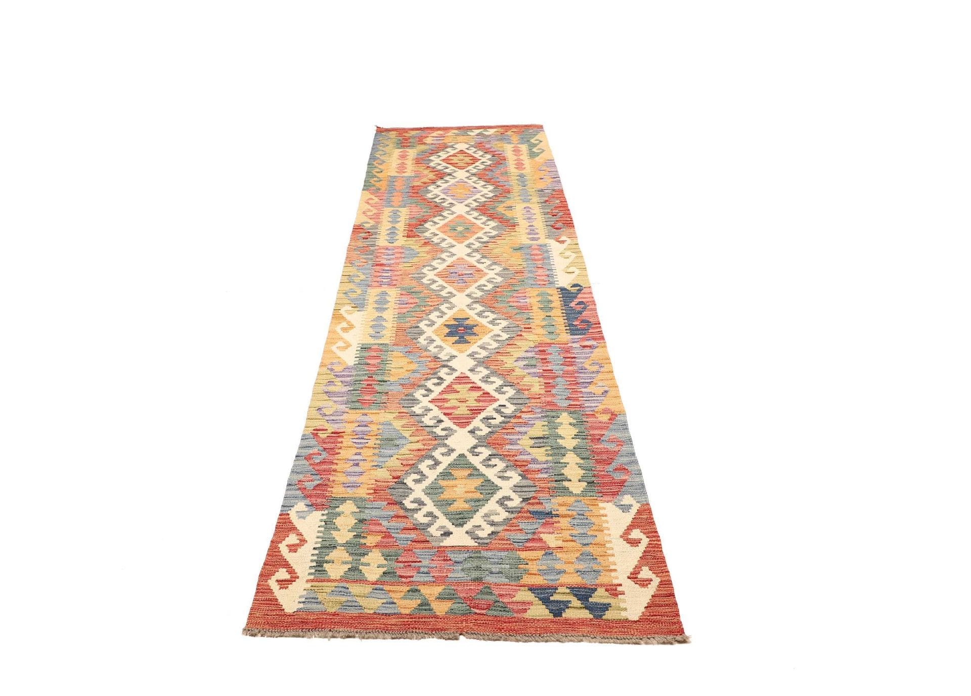 Kelim Teppich 90 x 297cm, rustikal, handgewebt, Wolle/Baumwolle