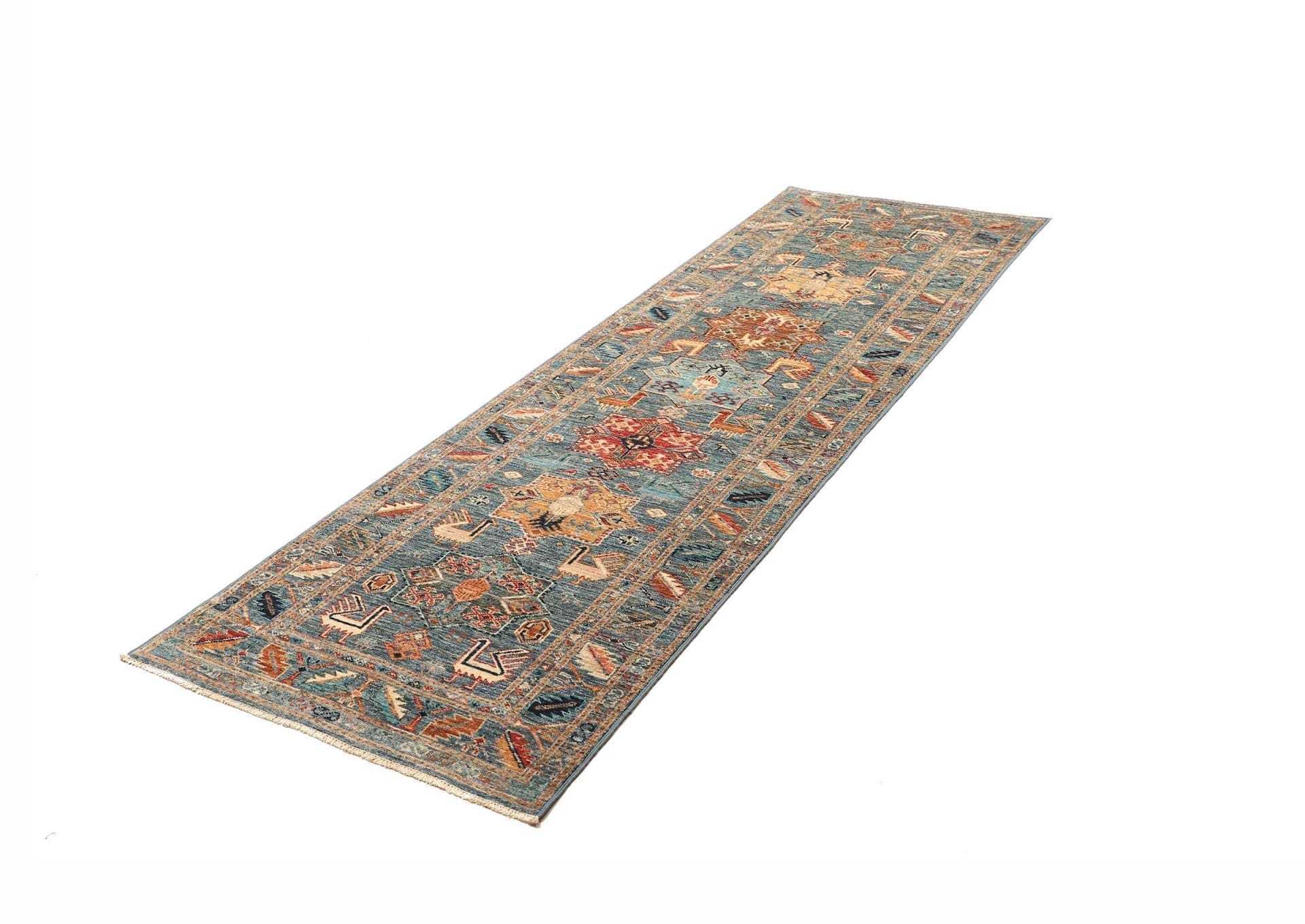 Kazak Teppich 82 x 257 cm, geometrisches Muster, handgeknüpft