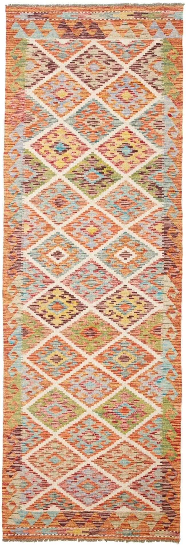 Kelim Teppich 88 x 256cm aus Schurwolle, handgewebt, rustikal