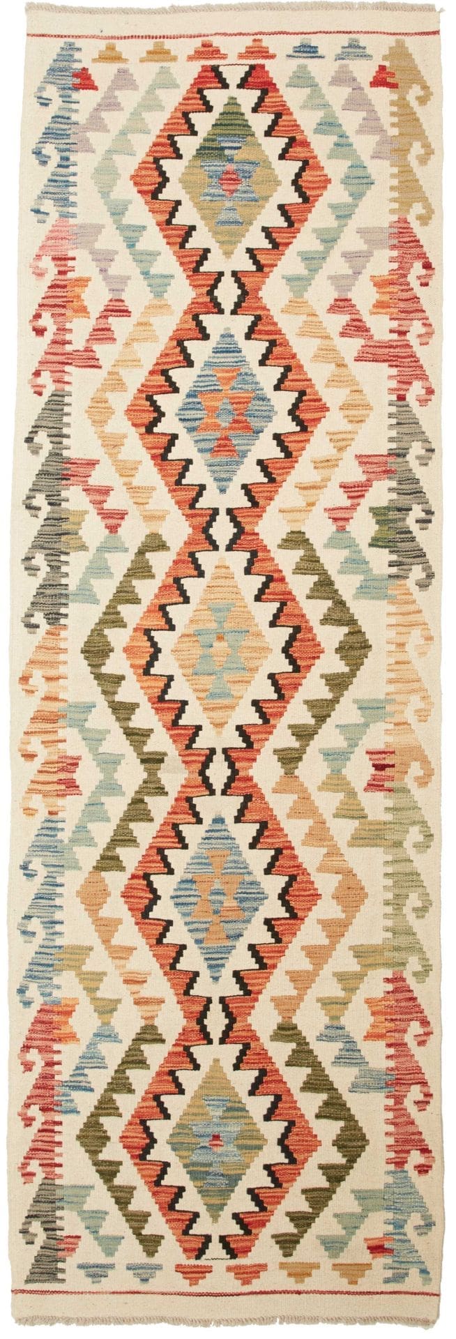 Kelim Teppich 83 x 246cm, handgewebt, rustikales Flair, Wolle
