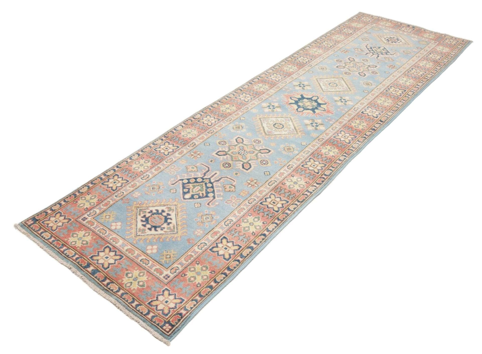 Kazak Teppich 89 x 281cm mit geometrischen Mustern, handgeknüpft
