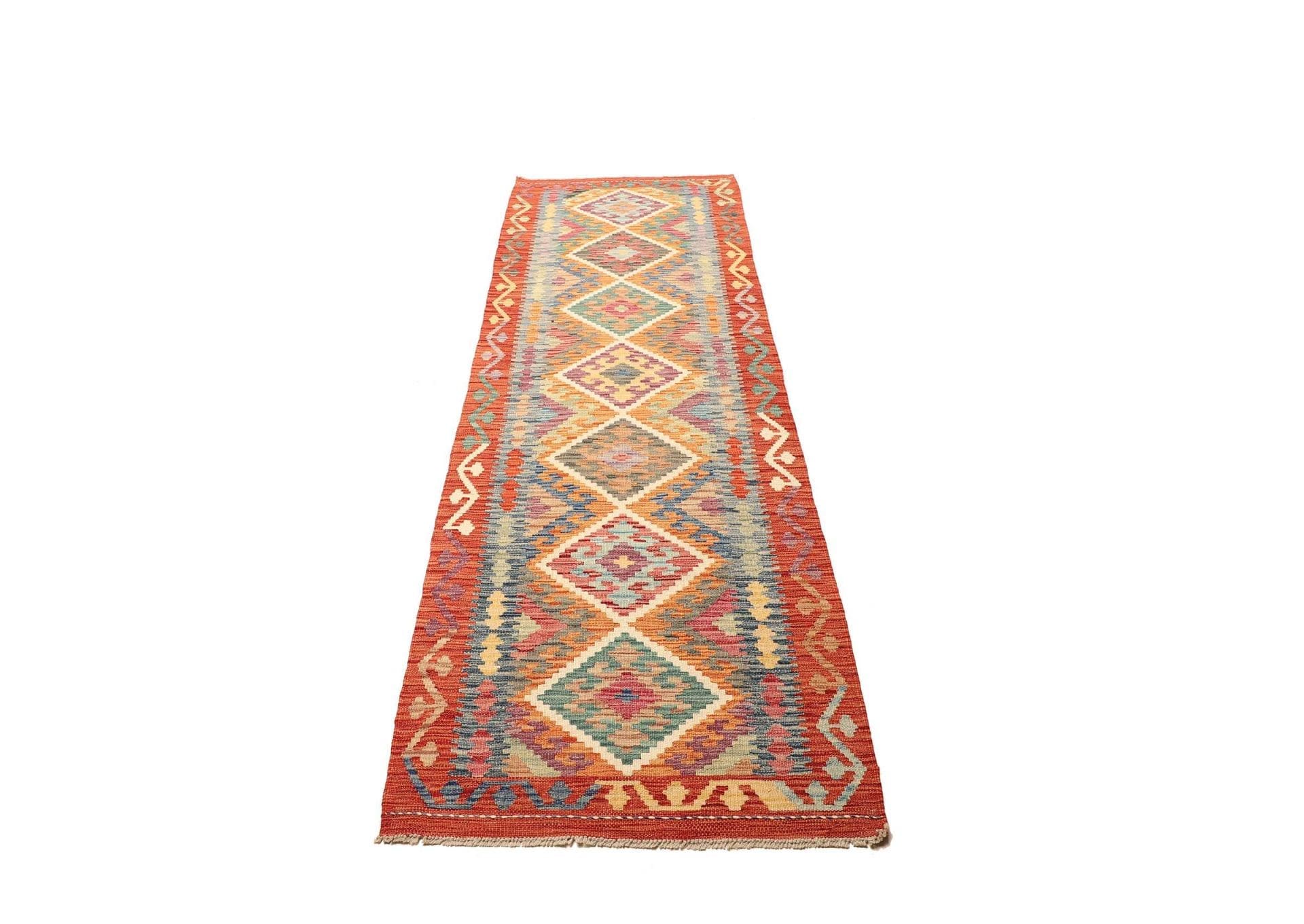 Kelim Teppich 84 x 259 cm, handgewebt, rustikales Flair