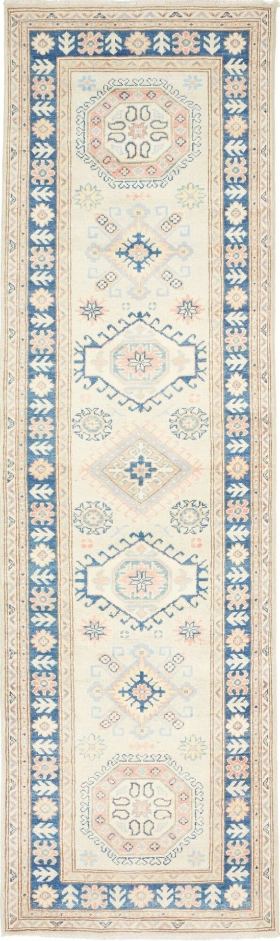 Kazak Teppich 91 x 294cm, geometrisches Muster, handgeknüpft
