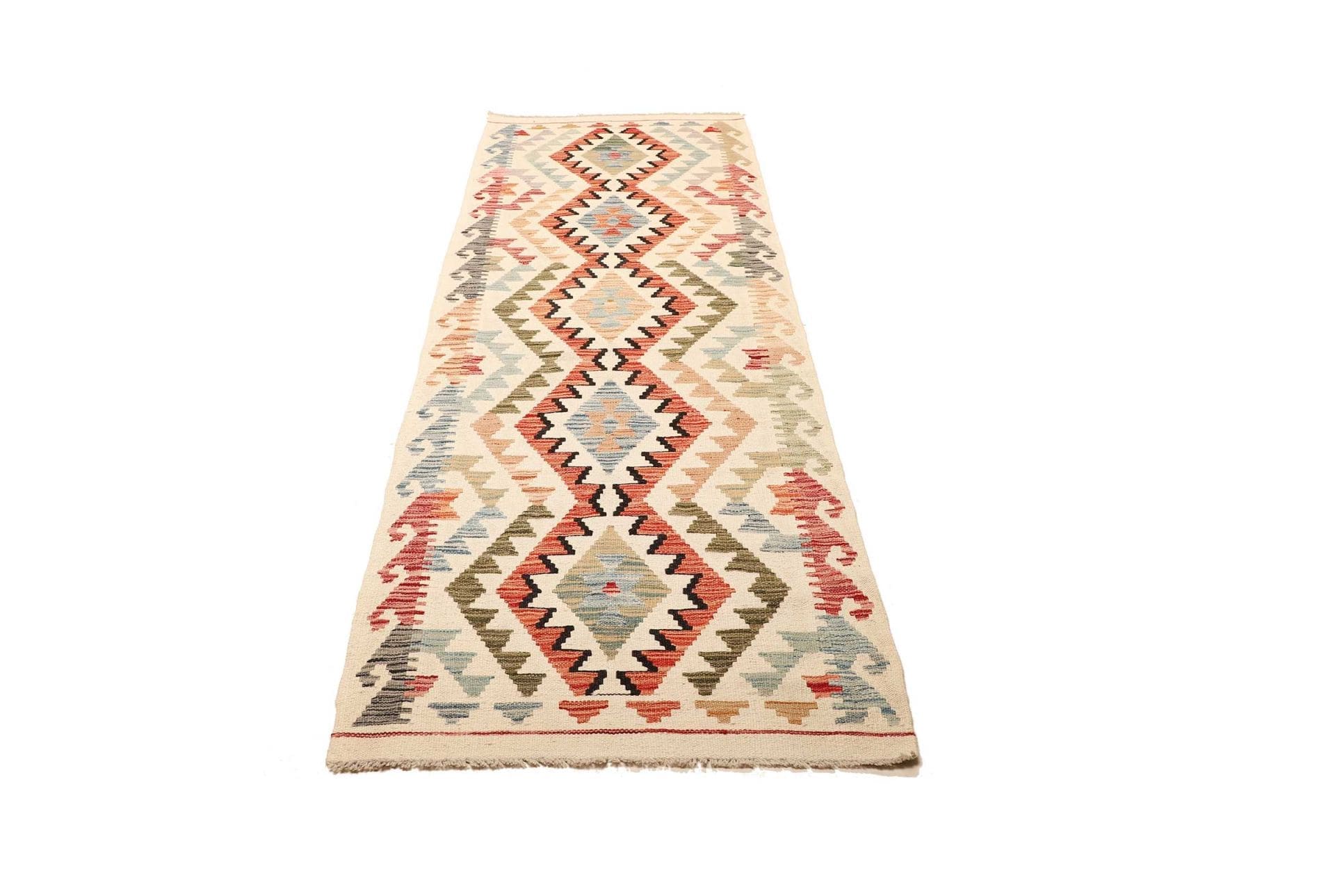 Kelim Teppich 83 x 246cm, handgewebt, rustikales Flair, Wolle