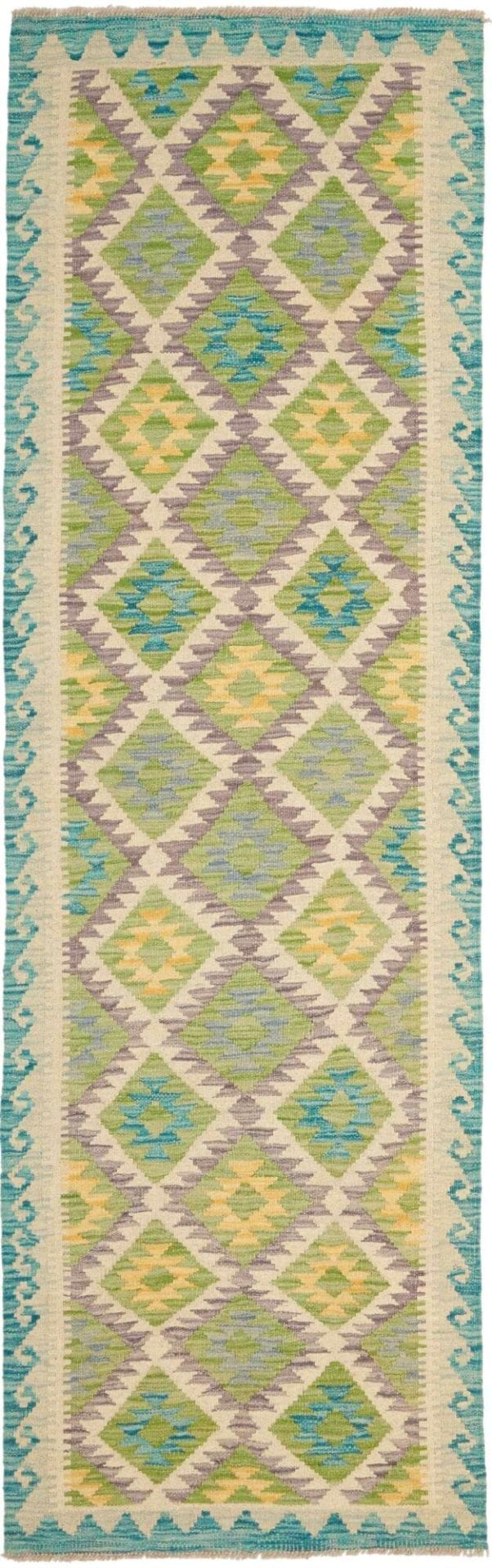 Kelim Teppich 77 x 247cm, handgewebt, rustikales Design, Wolle