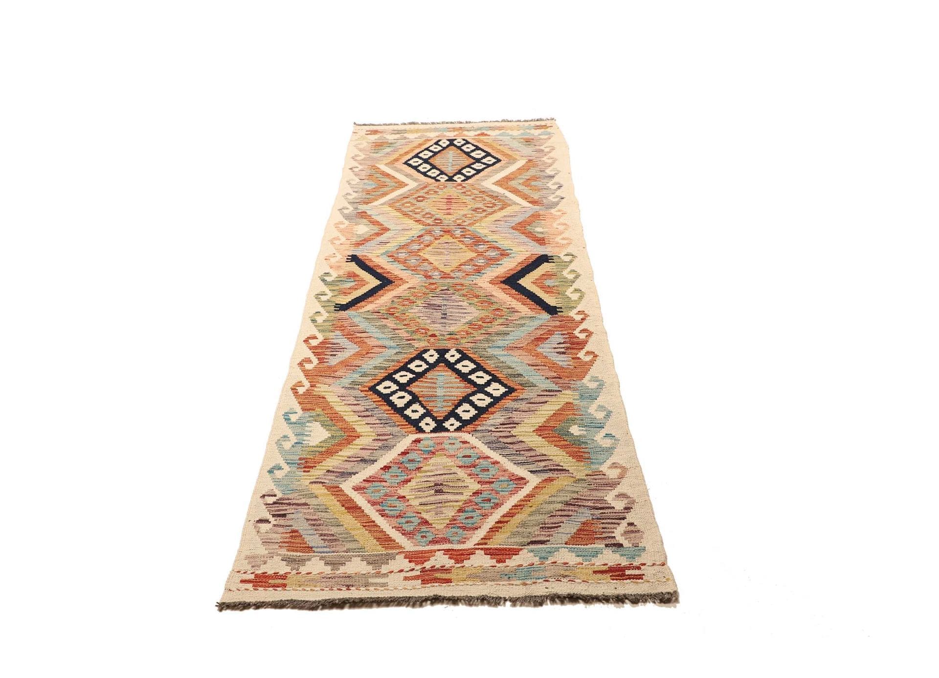 Kelim Teppich 87 x 241 cm, handgewebt, rustikales Flair, Wolle